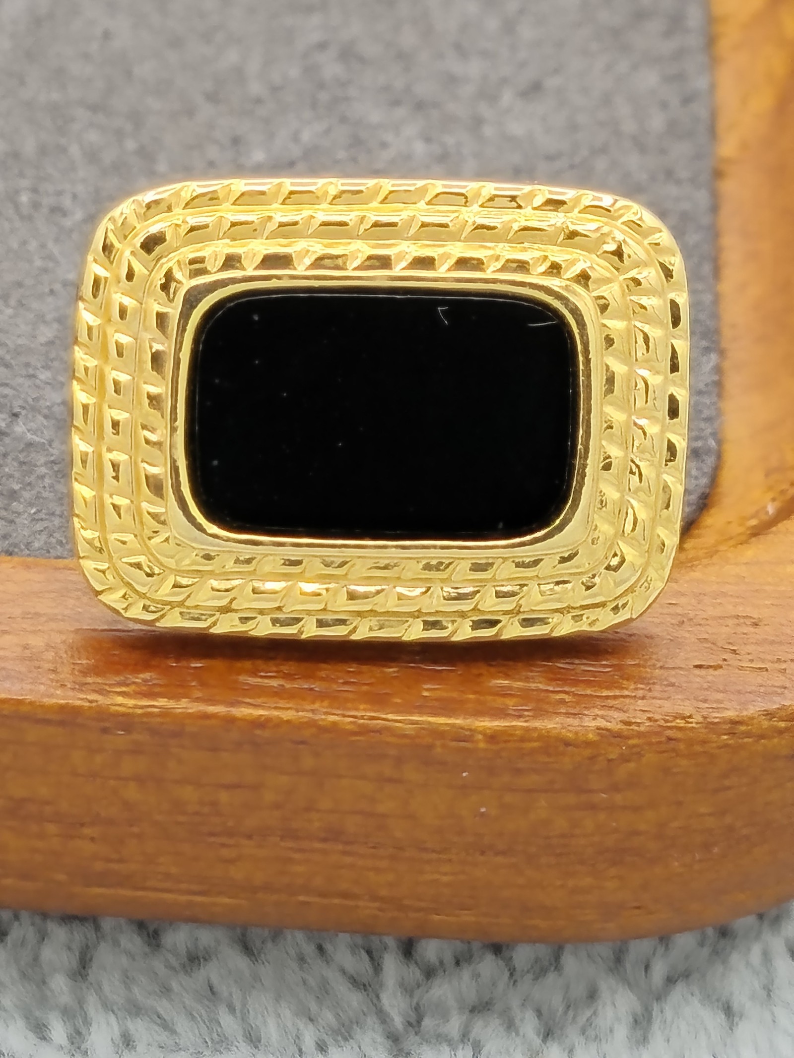 Vintage Gold & Black Rectangle Cufflinks & Tie Clip Set image 5