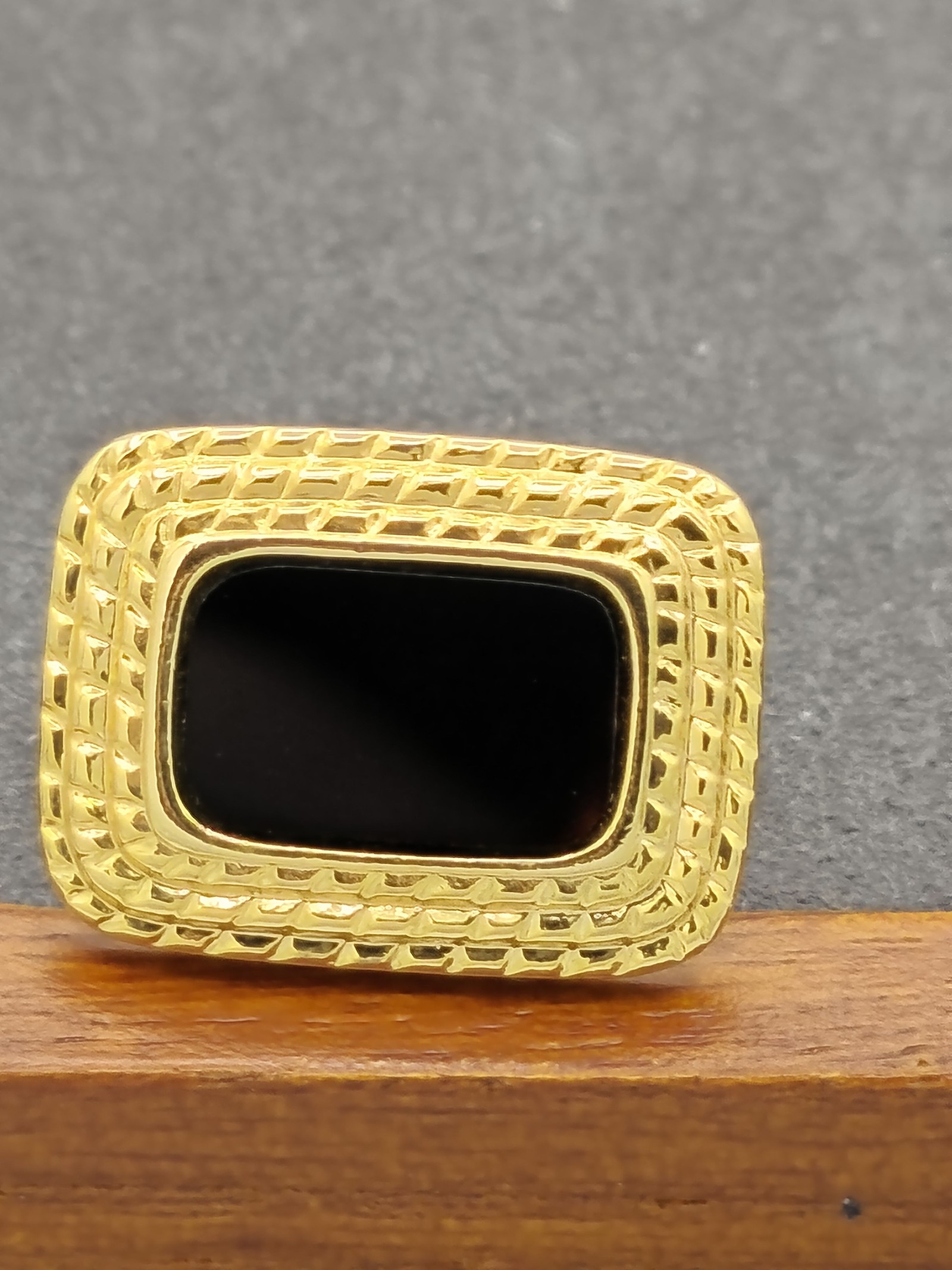 Vintage Gold & Black Rectangle Cufflinks & Tie Clip Set image 6