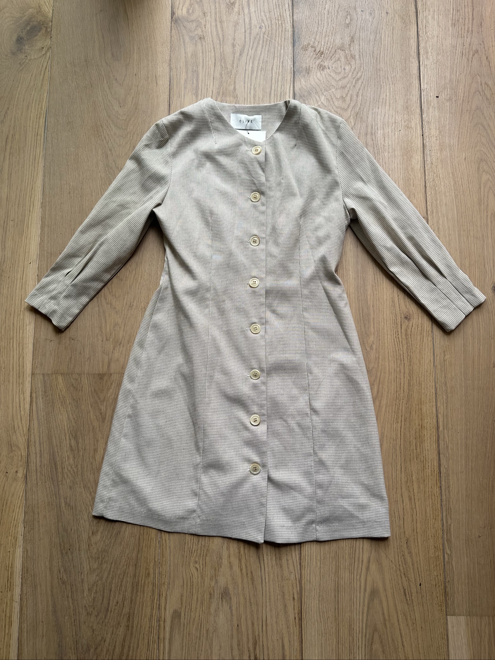 O.LYVE Women's Beige Button-Up Mini Dress Small Cotton Blend image 2