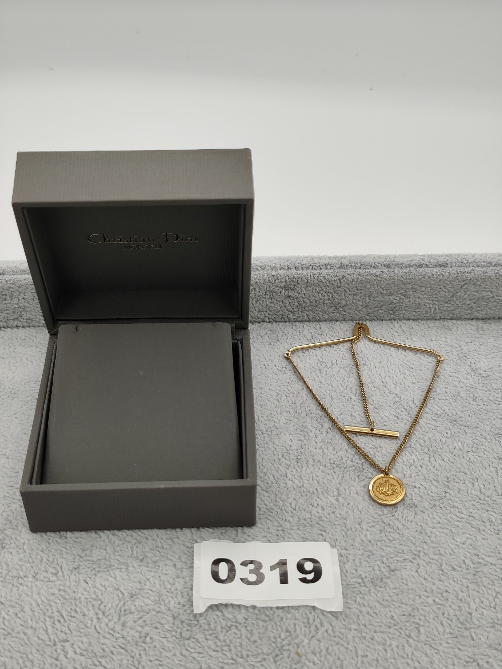 Christian Dior Gold Tone Logo Tie chain