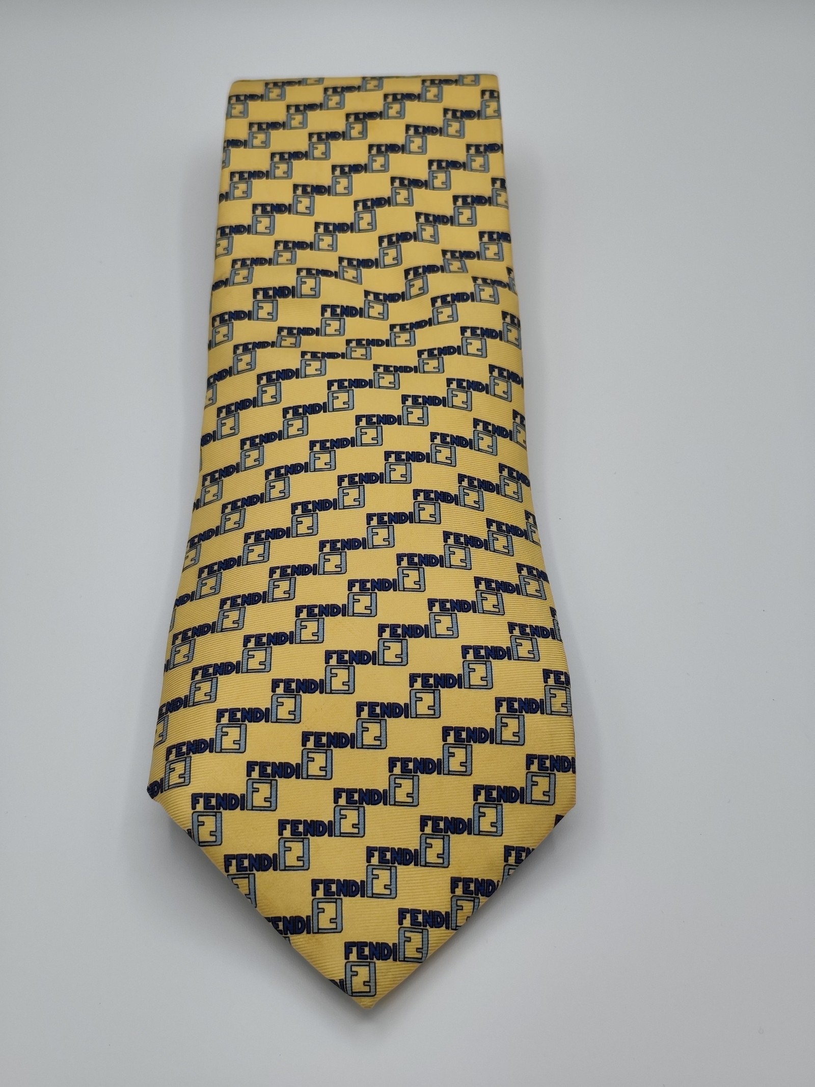 Fendi Men Yellow & Blue Logo Pattern Silk Tie image 3