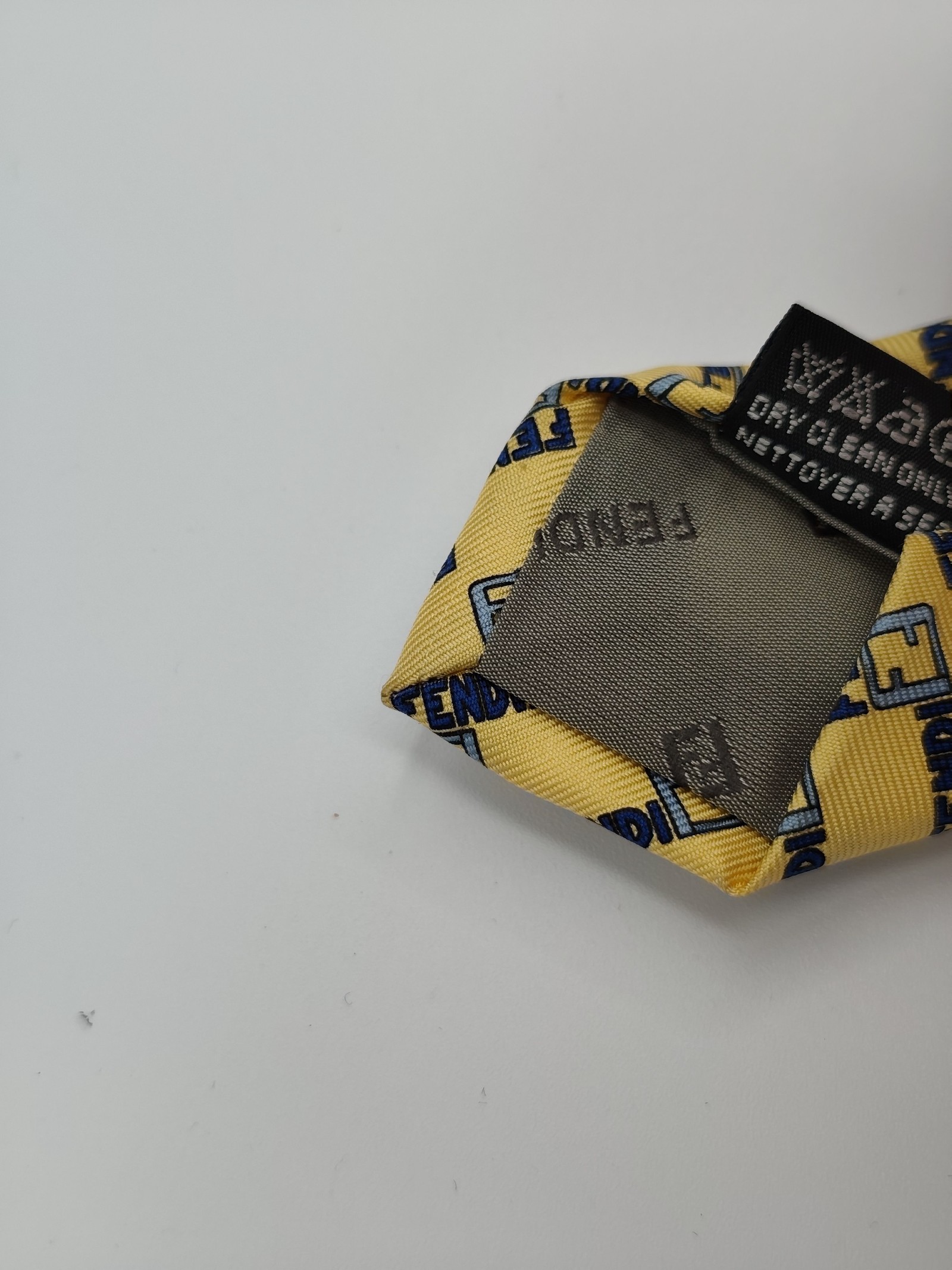 Fendi Men Yellow & Blue Logo Pattern Silk Tie image 9