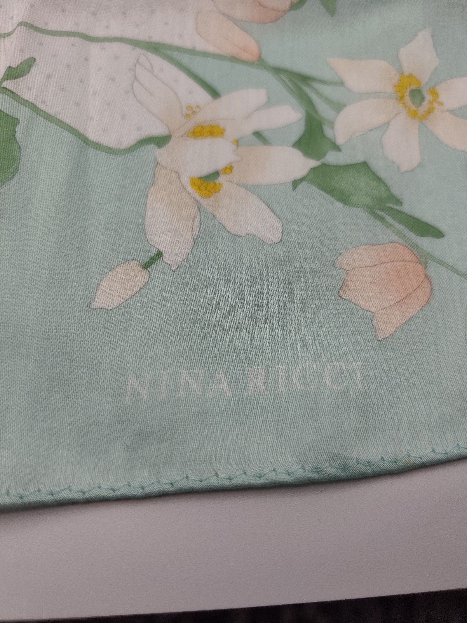 Nina Ricci Women's Mint Green Floral Silk Scarf 55 cm image 3