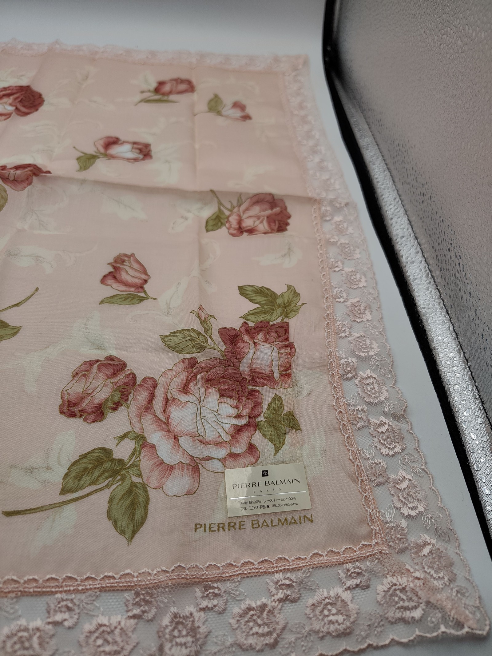 Pierre Balmain Women Pink Floral Lace-Trimmed Cotton Scarf Other image 4