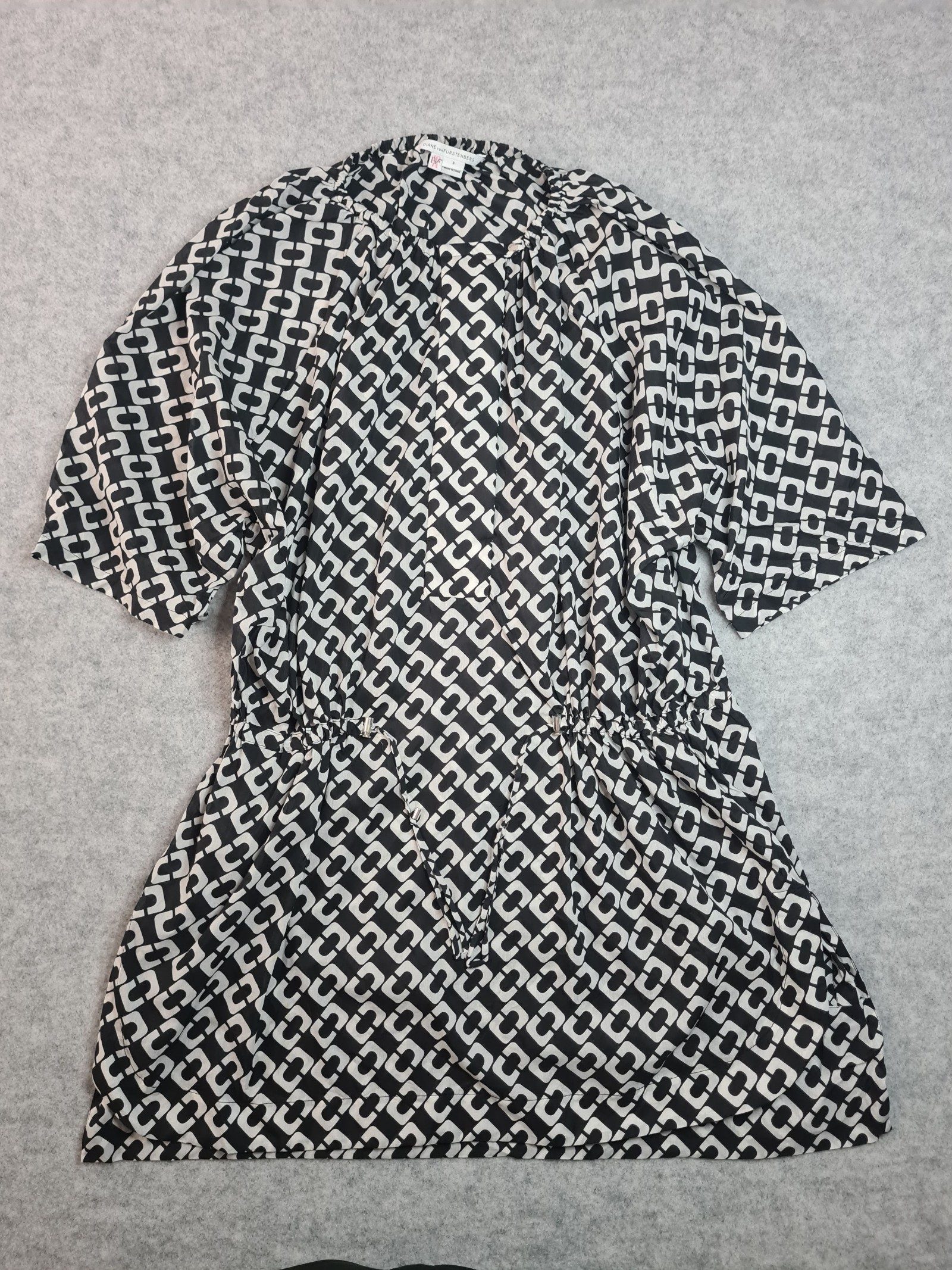 Diane von Furstenberg DVF Geometric Chain Print Ruched Waist Dress UK 12 / US 8