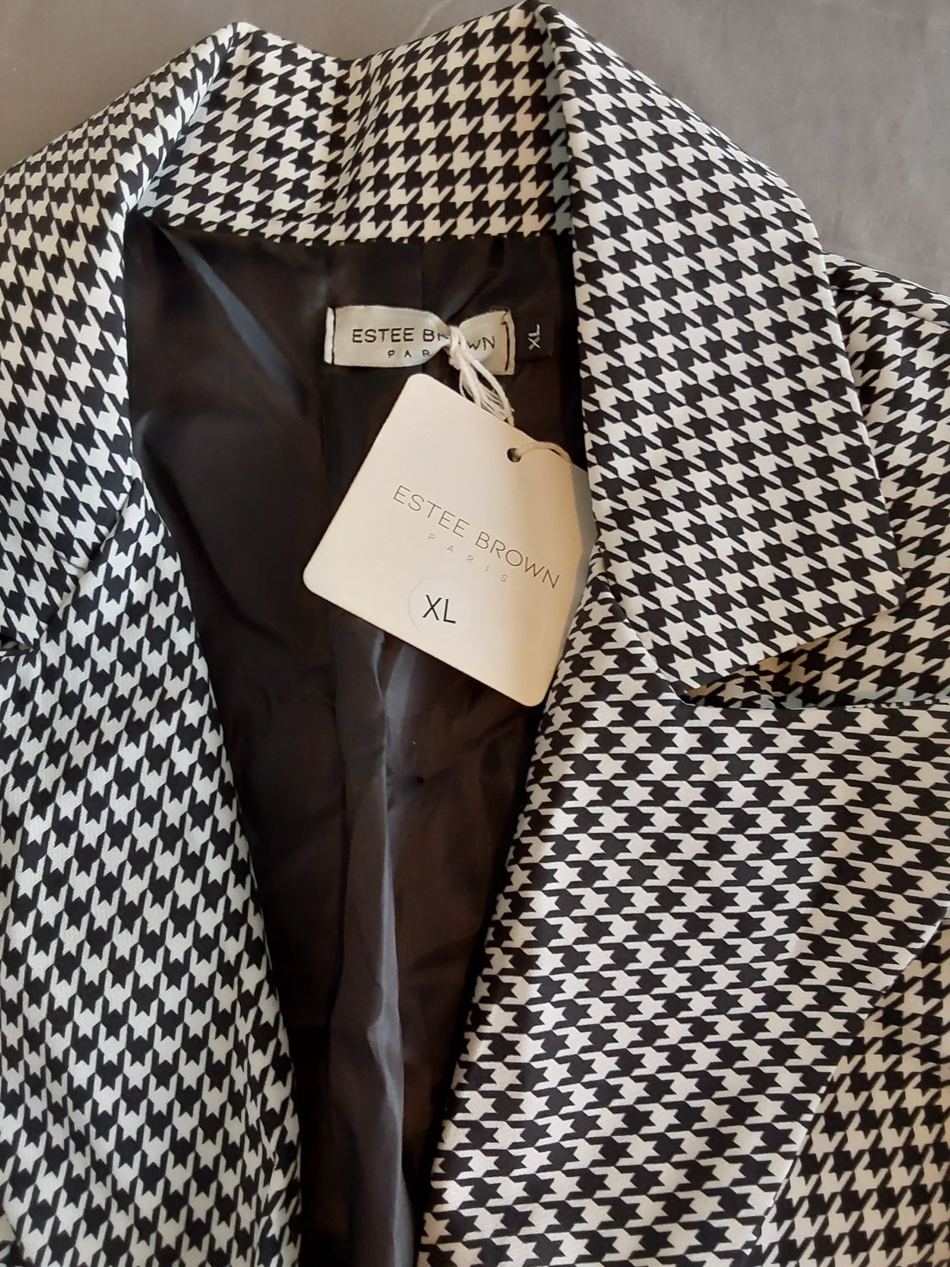 Estee Brown Black & White Houndstooth Double-Breasted Blazer XL Faux Leather Cuffs image 4