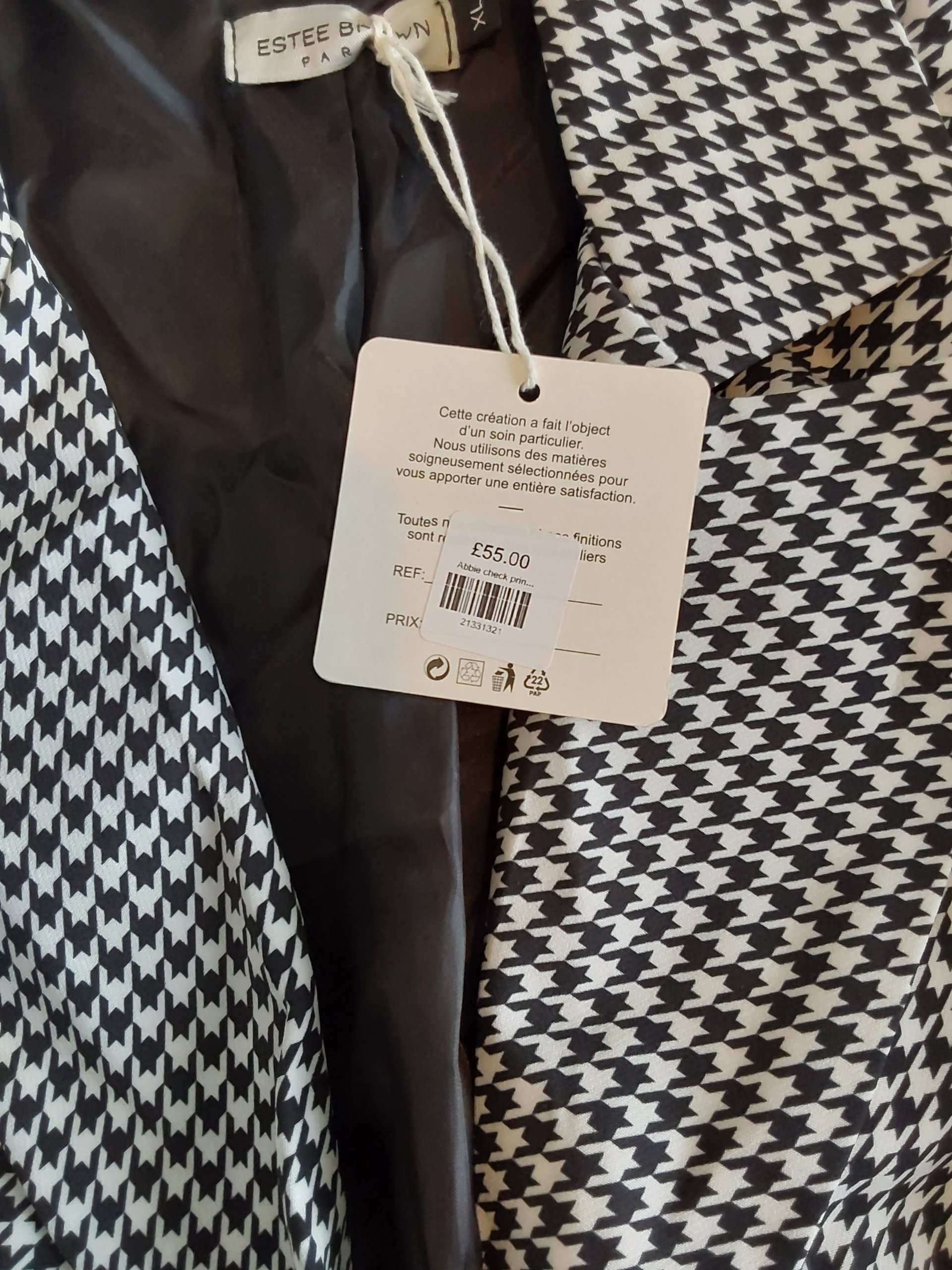 Estee Brown Black & White Houndstooth Double-Breasted Blazer XL Faux Leather Cuffs image 5