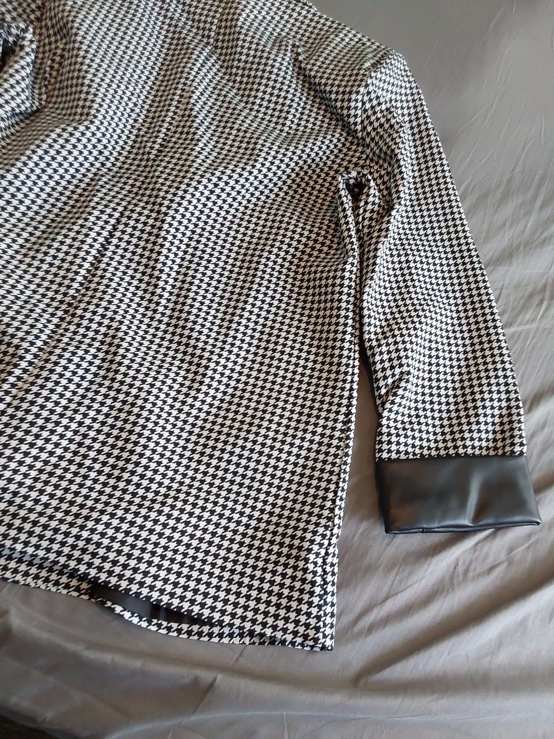 Estee Brown Black & White Houndstooth Double-Breasted Blazer XL Faux Leather Cuffs image 8