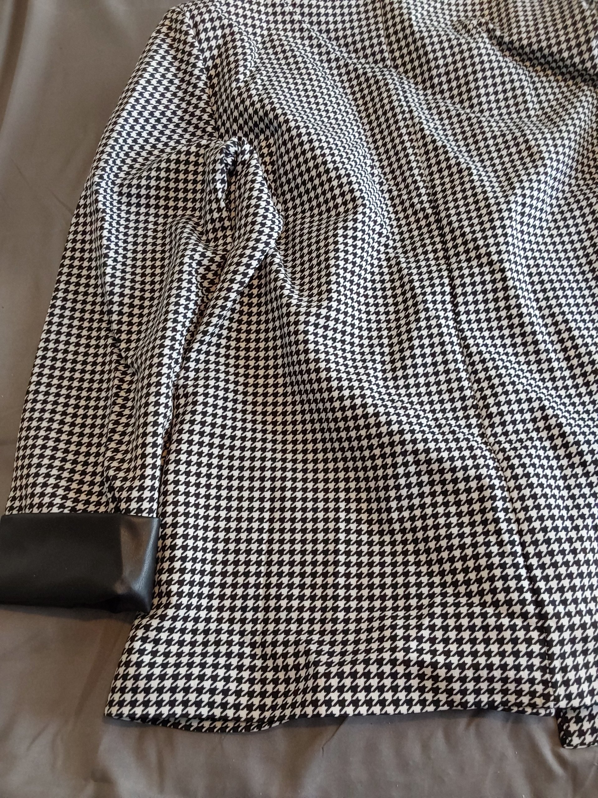 Estee Brown Black & White Houndstooth Double-Breasted Blazer XL Faux Leather Cuffs image 9