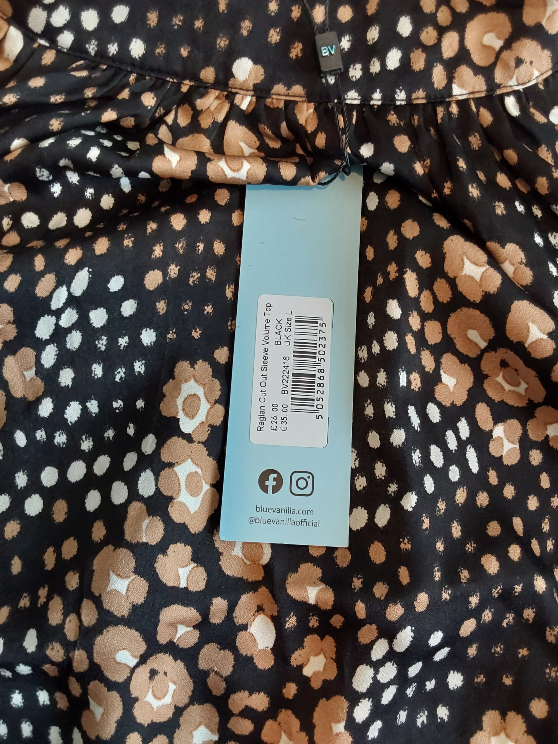 Blue Vanilla Black, Beige & White Raglan Cut Sleeve Volume Top UK 12 image 4