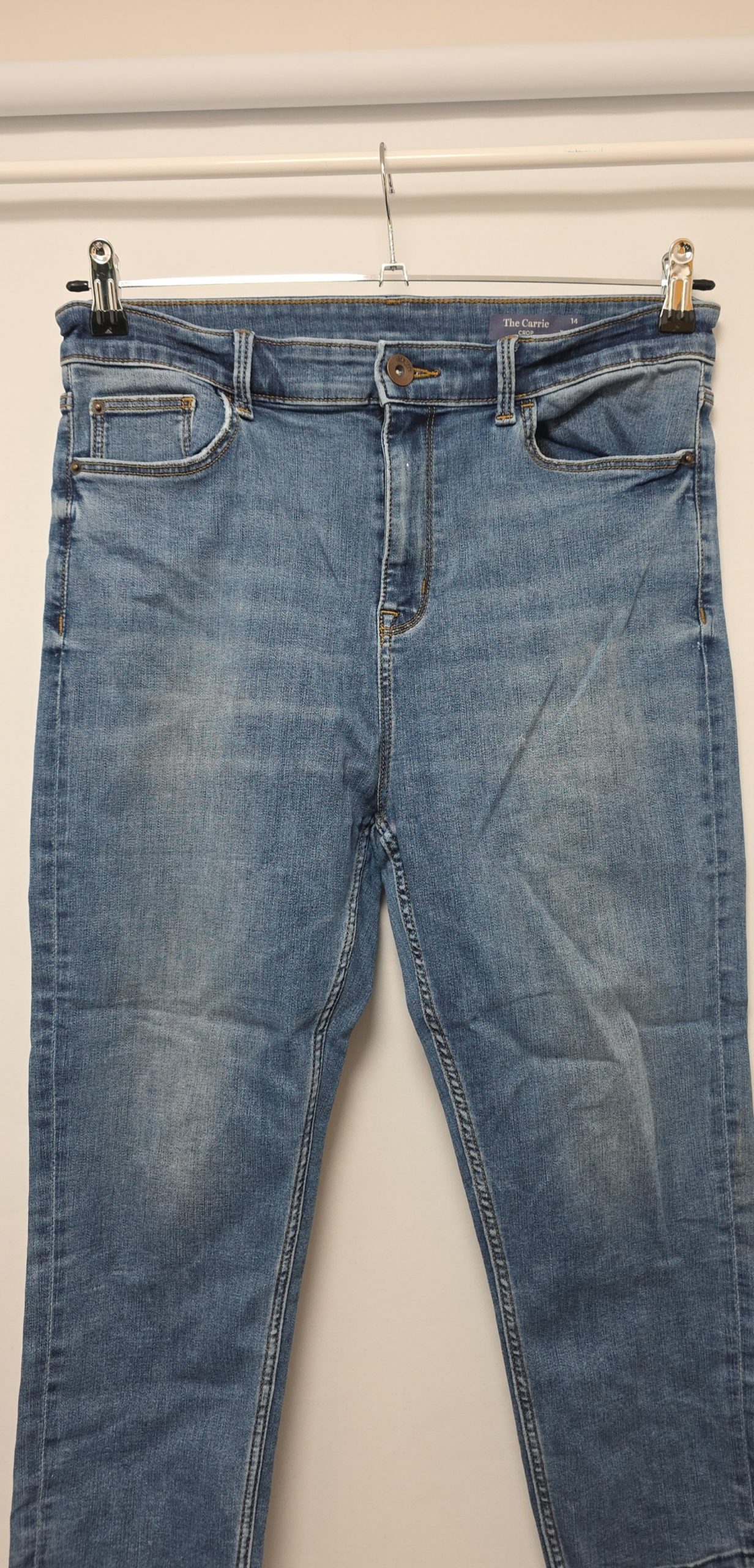 M&S Women Blue The Carrie Crop Jeans UK 14 Frayed Hem image 4