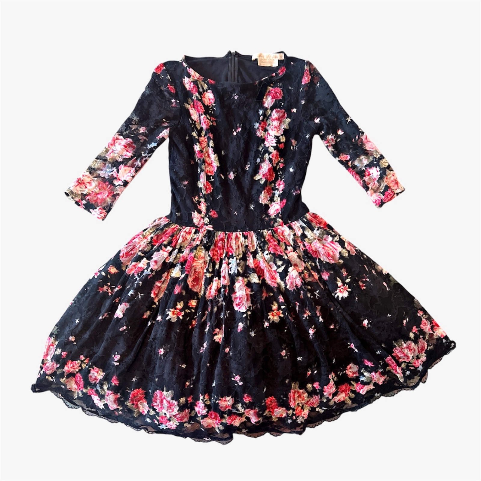 Wheels & Dollbaby Black & Pink Floral Lace Dress Size 12