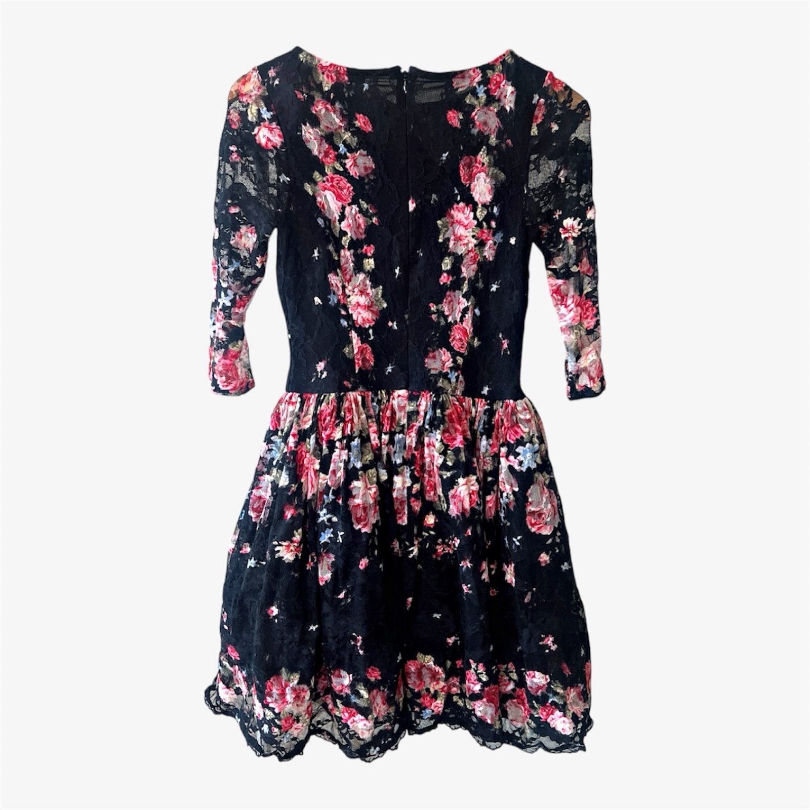 Wheels & Dollbaby Black & Pink Floral Lace Dress Size 12 image 2