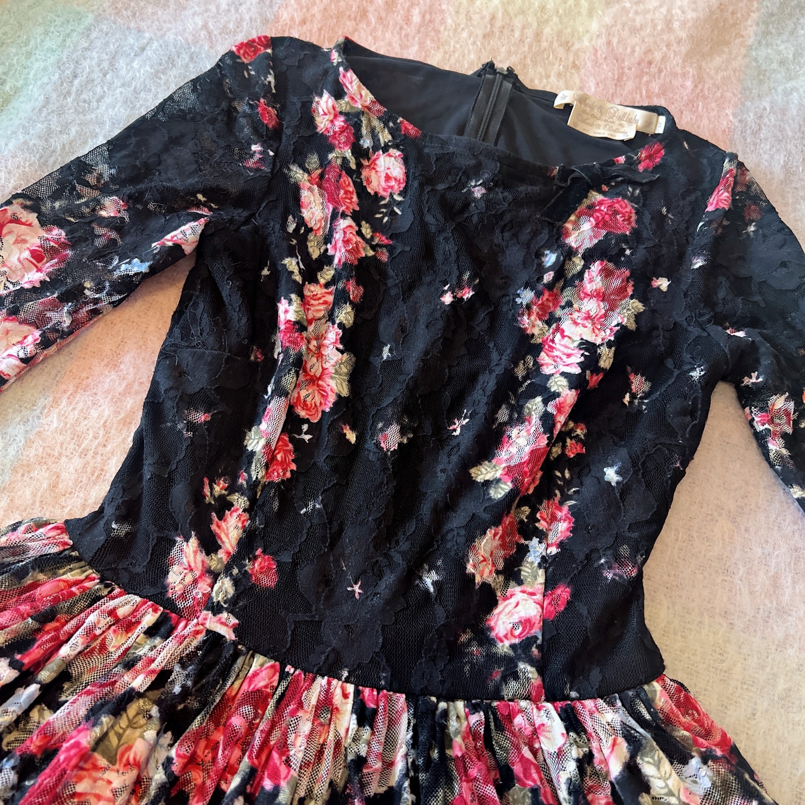 Wheels & Dollbaby Black & Pink Floral Lace Dress Size 12 image 3