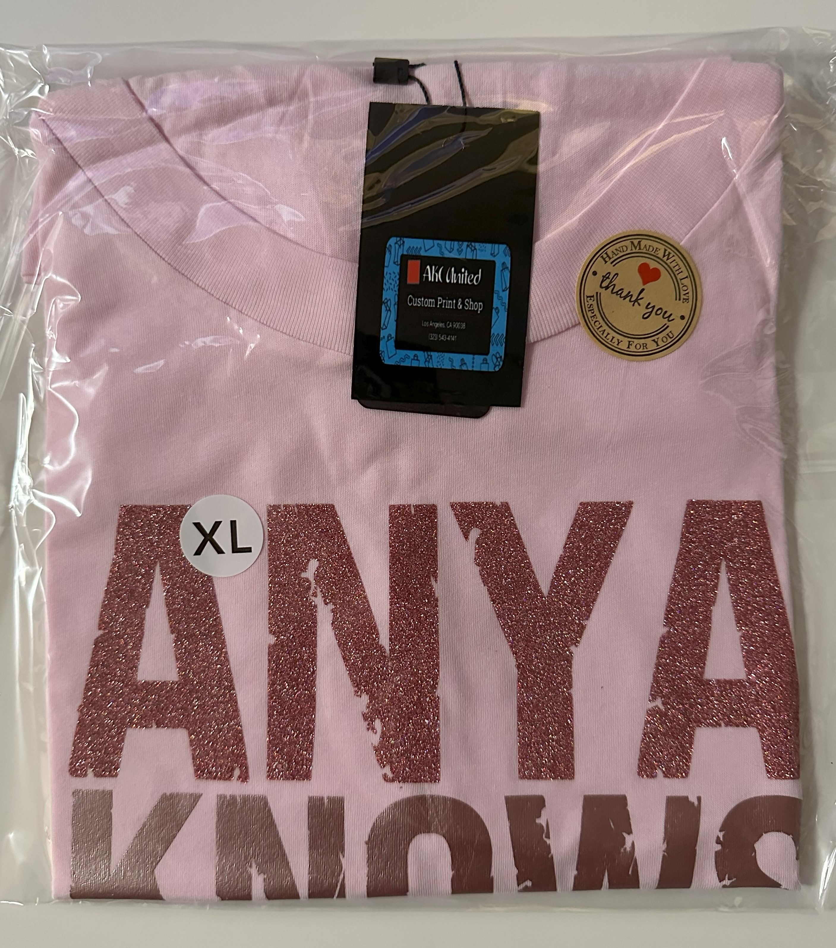 ANYA Knows Distressed Text T-Shirt Pink Gradient Design image 2