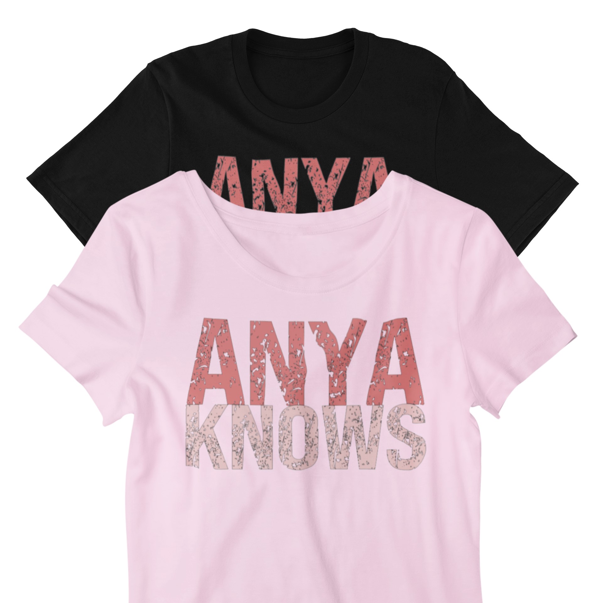 ANYA Knows Distressed Text T-Shirt Pink Gradient Design image 3
