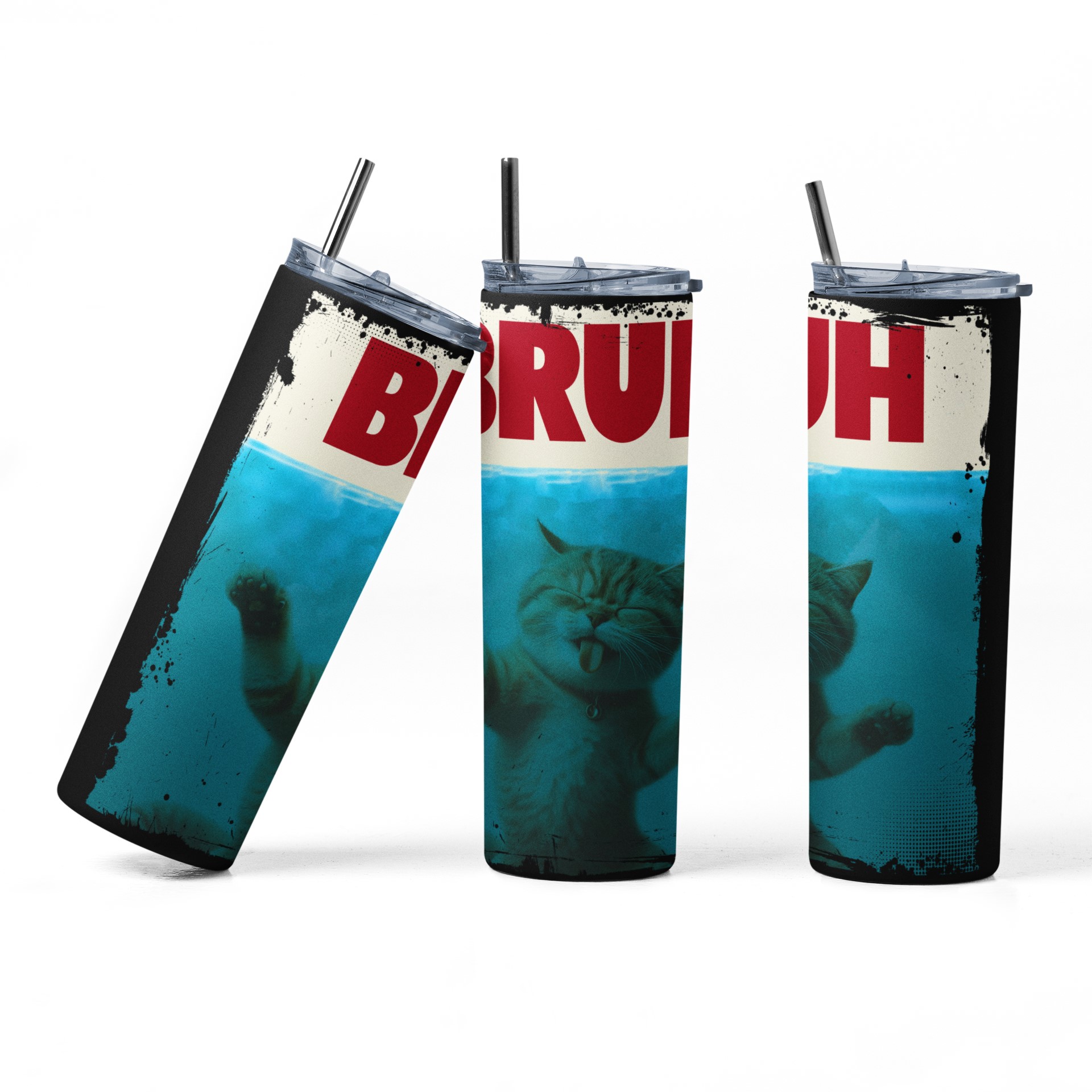 BF Cat Meme Graphic Tumbler 20 oz Stainless-steel with lid and straw image 3
