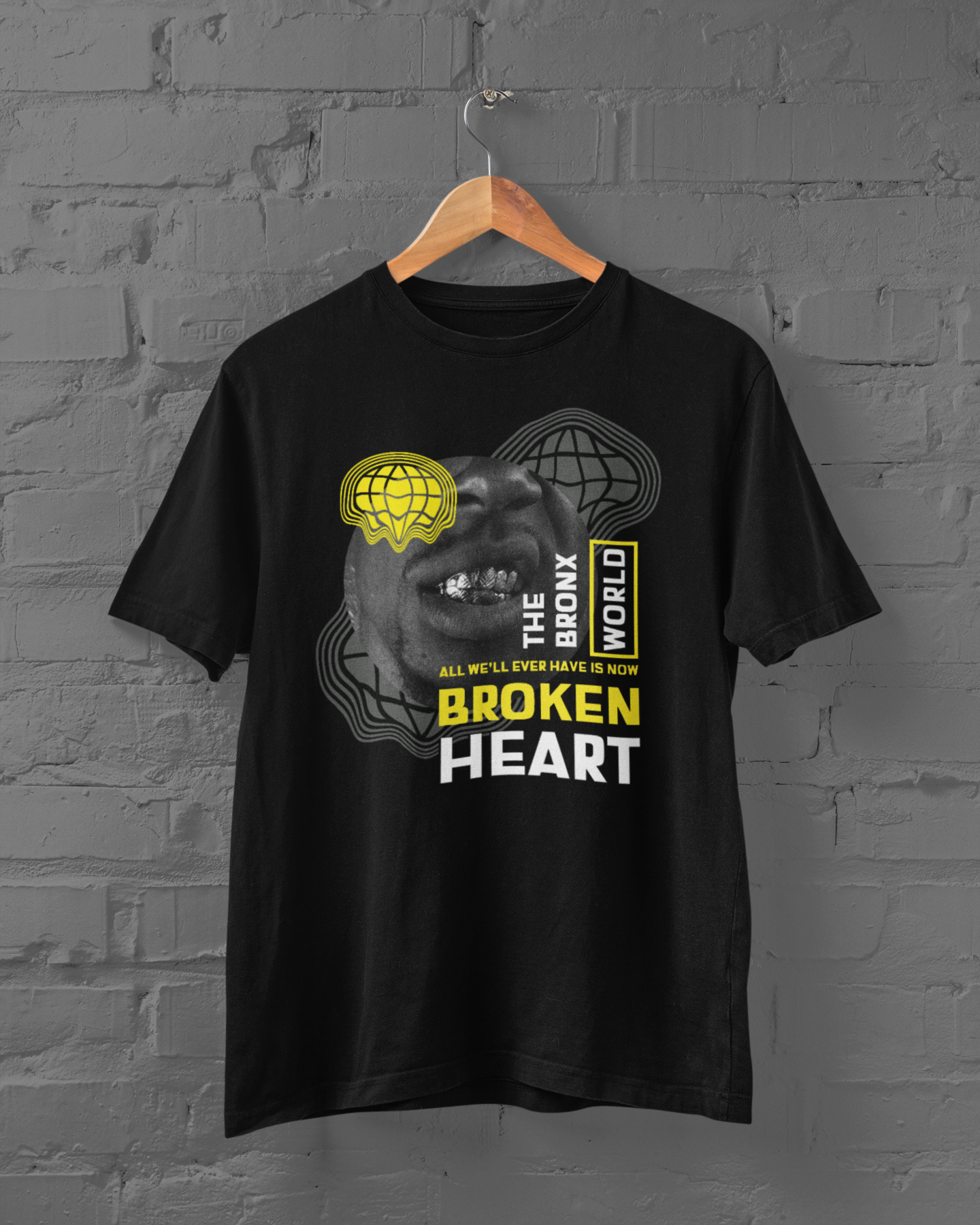 Broken Heart World Graphic T-Shirt, Black Cotton, Vintage Style (US, X-Large) image 2