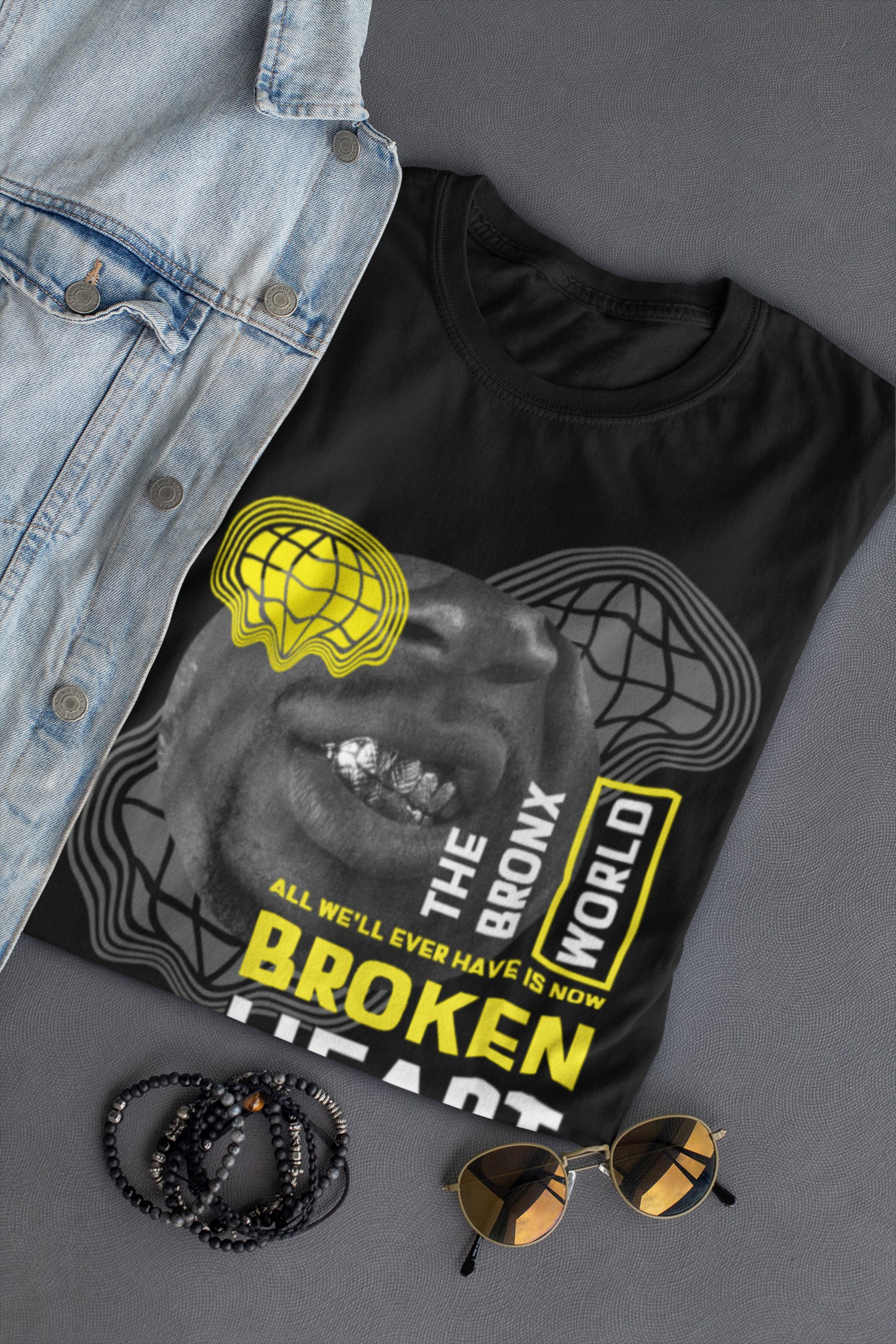 Broken Heart World Graphic T-Shirt, Black Cotton, Vintage Style (US, X-Large) image 5