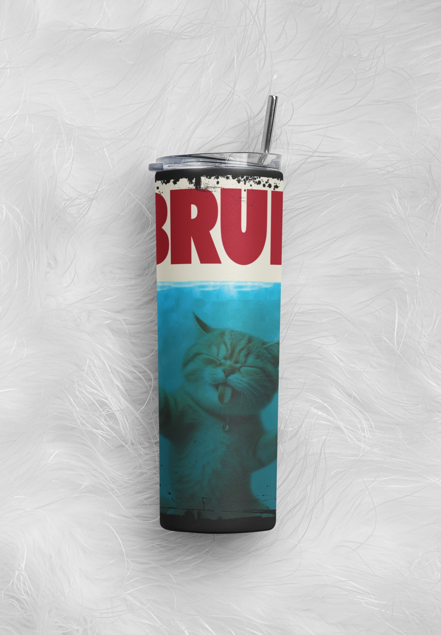 Bruh Cat Meme Insulated Tumbler, Stainless Steel Travel Cup with Lid and Straw image 2