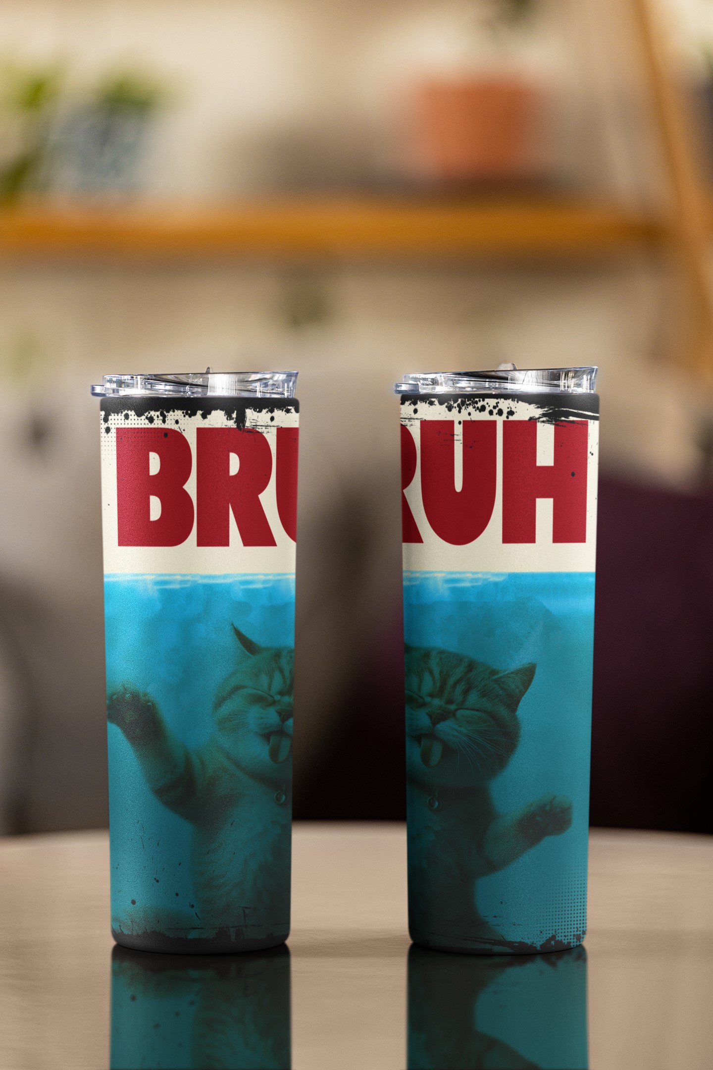 Bruh Cat Meme Insulated Tumbler, Stainless Steel Travel Cup with Lid and Straw image 5