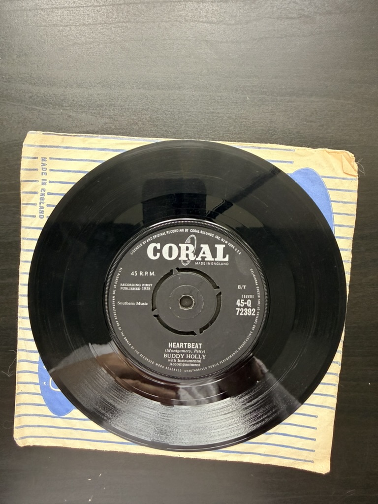 Coral Vinyl Record 7" single Buddy Holly Everyday & Heartbeat image 2