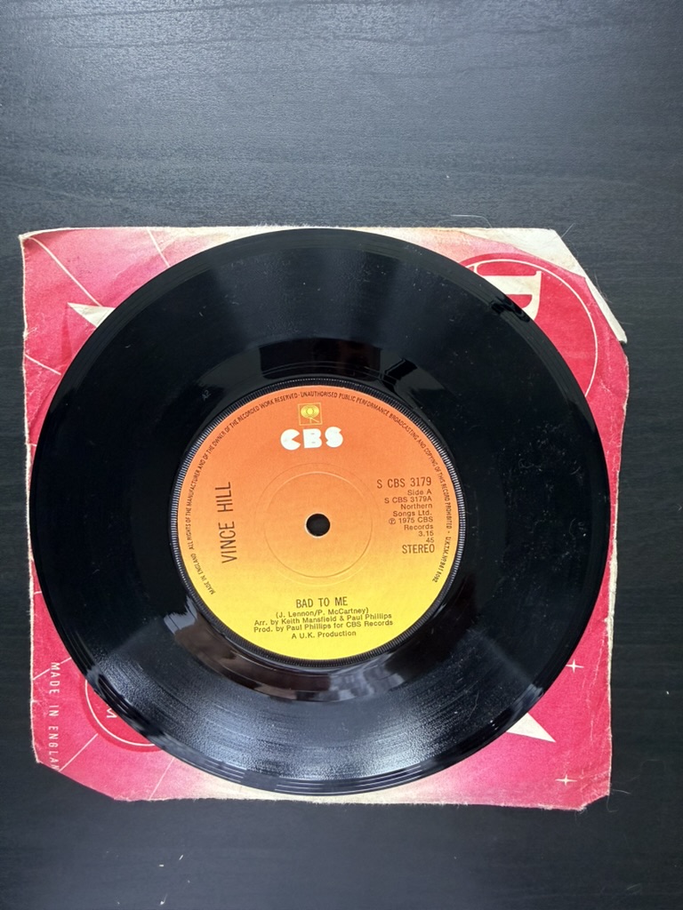 CBS Vince Hill Vinyl 7" Single 45 RPM 1975 Bad to me / Help me make it through the night