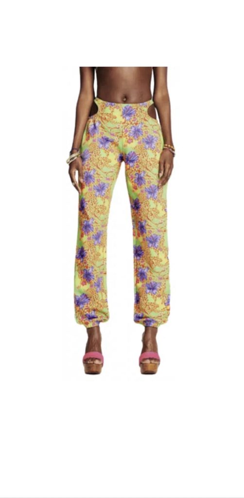 Lam Gia Yellow & Purple Floral Wide Leg Trousers XS