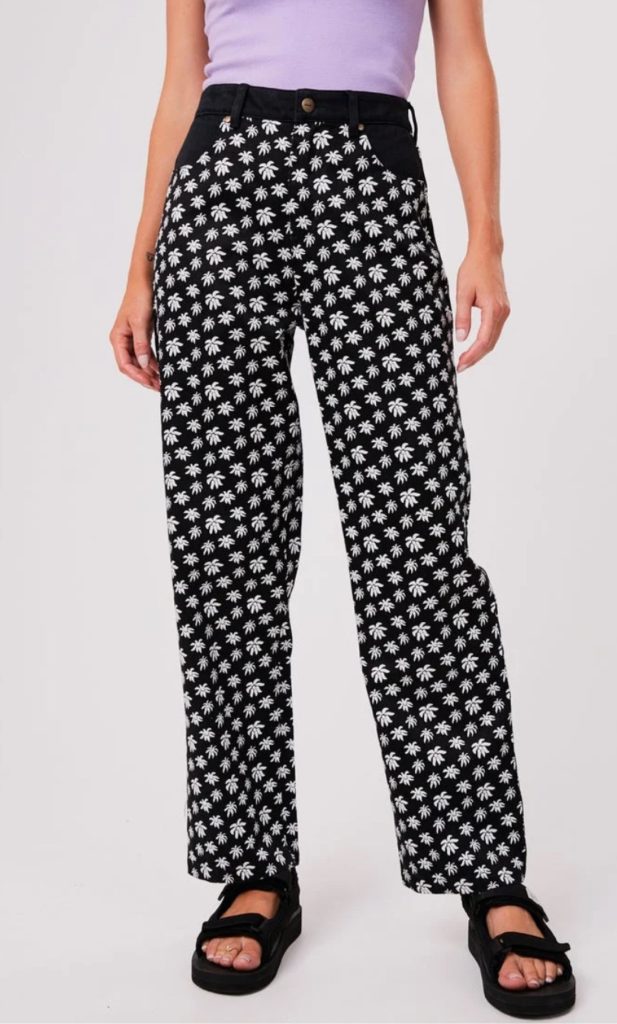 Afends Women's Black & White Palm Print Straight Leg Trousers Large