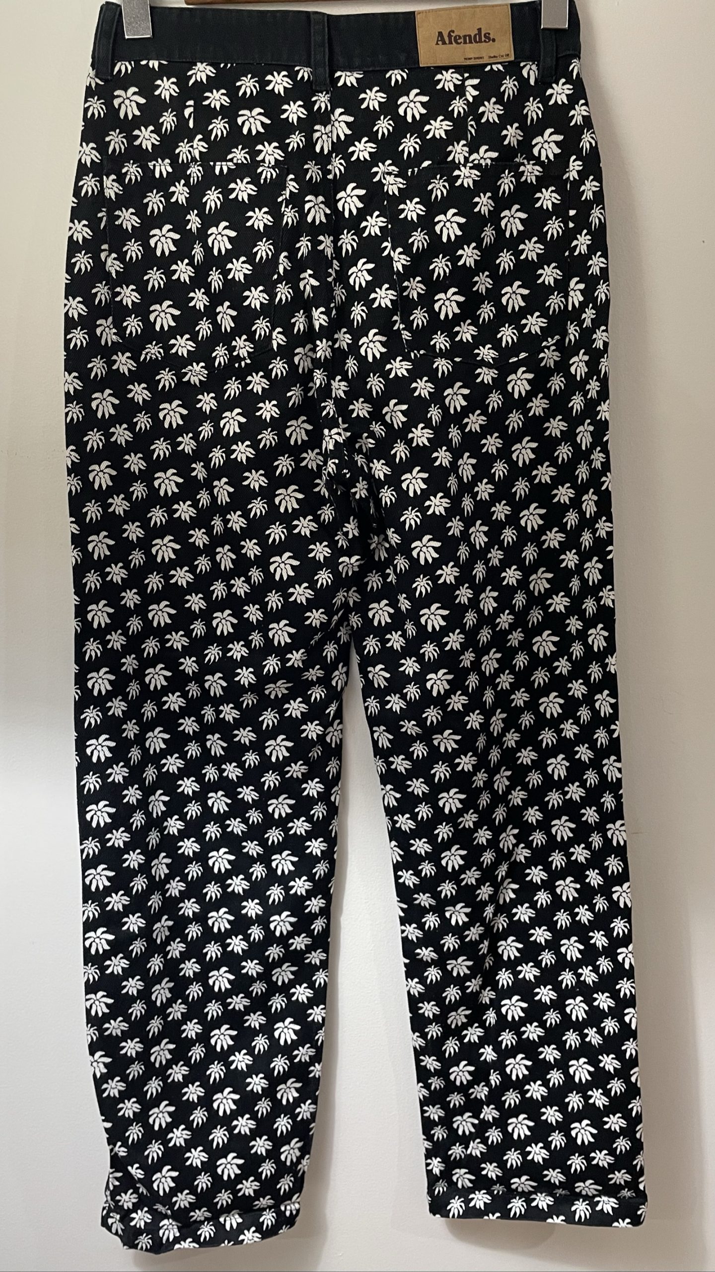 Afends Women's Black & White Palm Print Straight Leg Trousers Large image 2