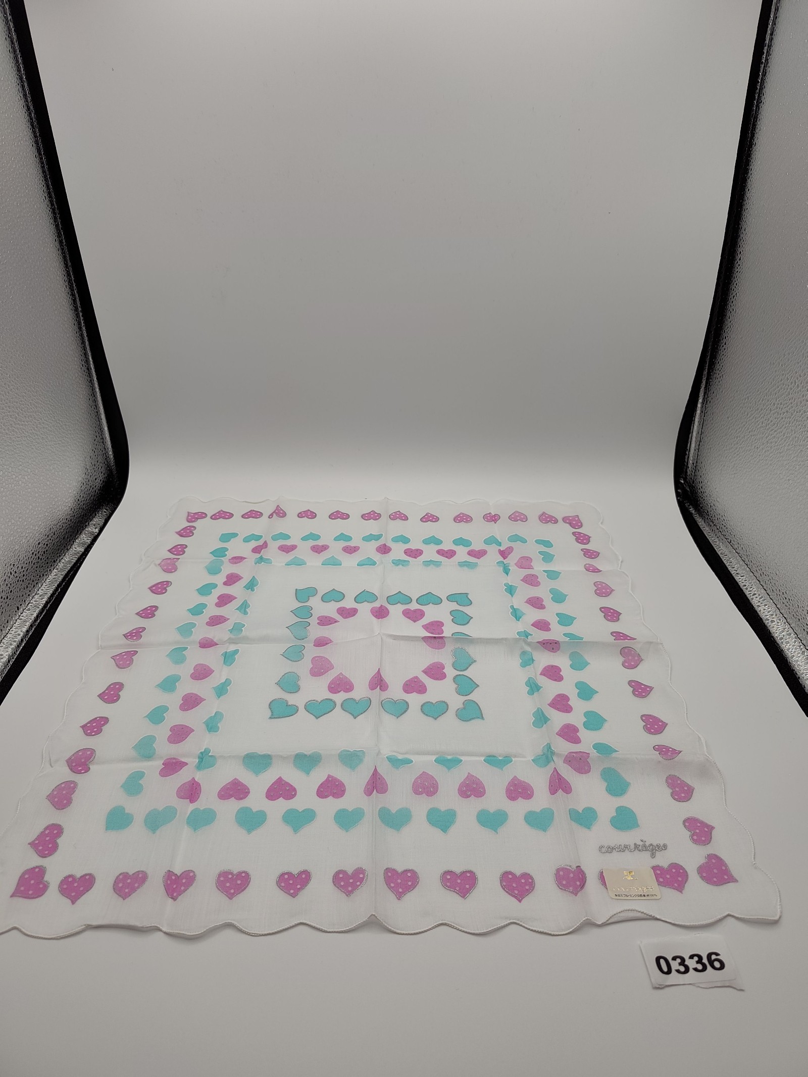 Courrèges White Pink & Blue Heart Print Cotton handkerchief Women
