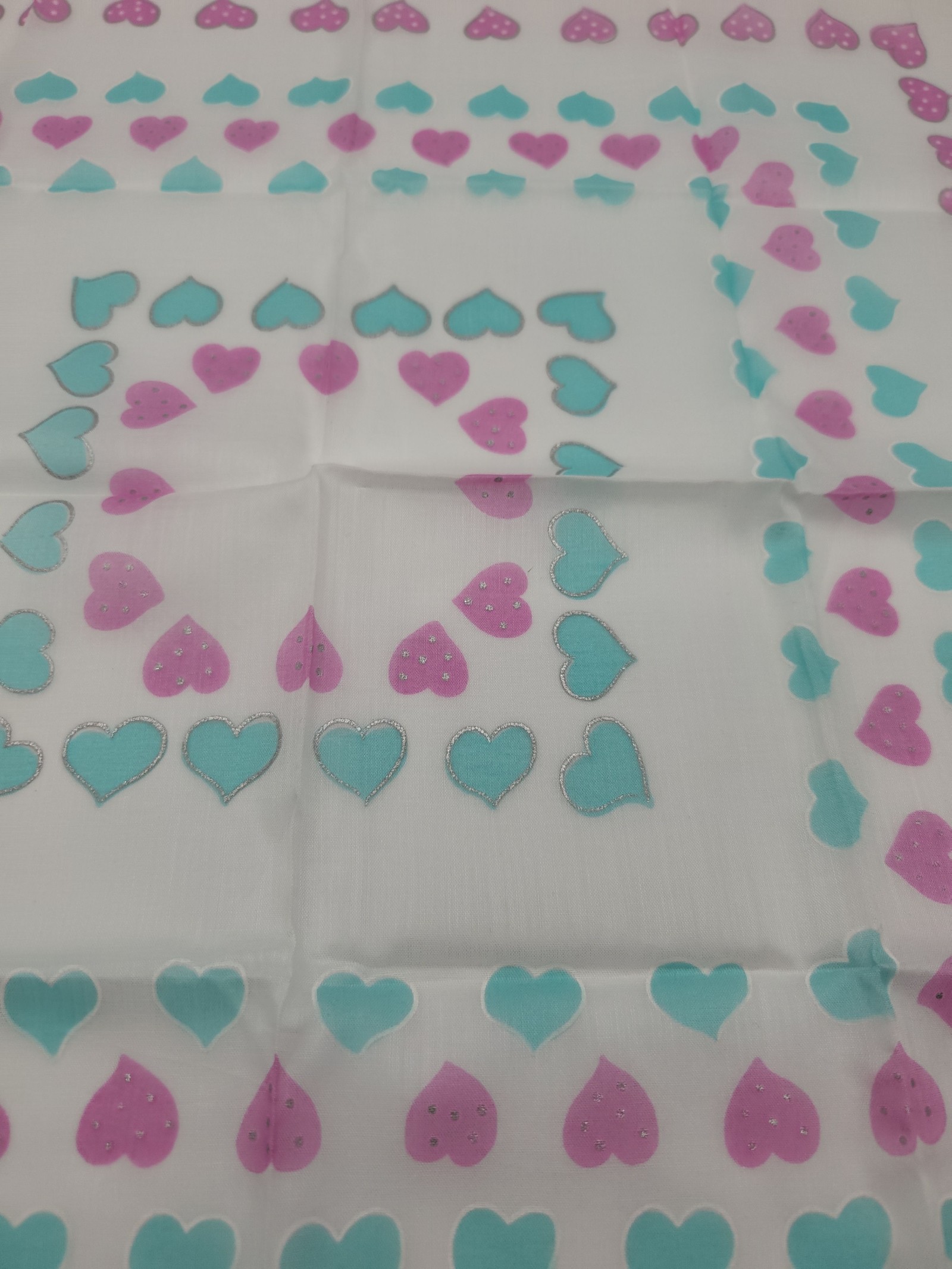 Courrèges White Pink & Blue Heart Print Cotton handkerchief Women image 5