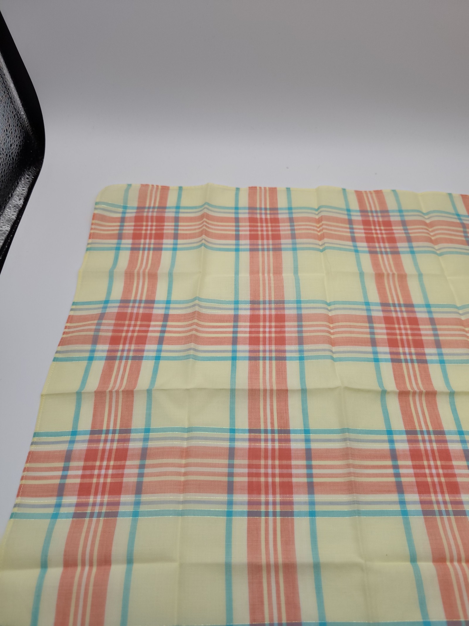 Courreges Yellow & Coral Plaid Cotton Handkerchief image 7