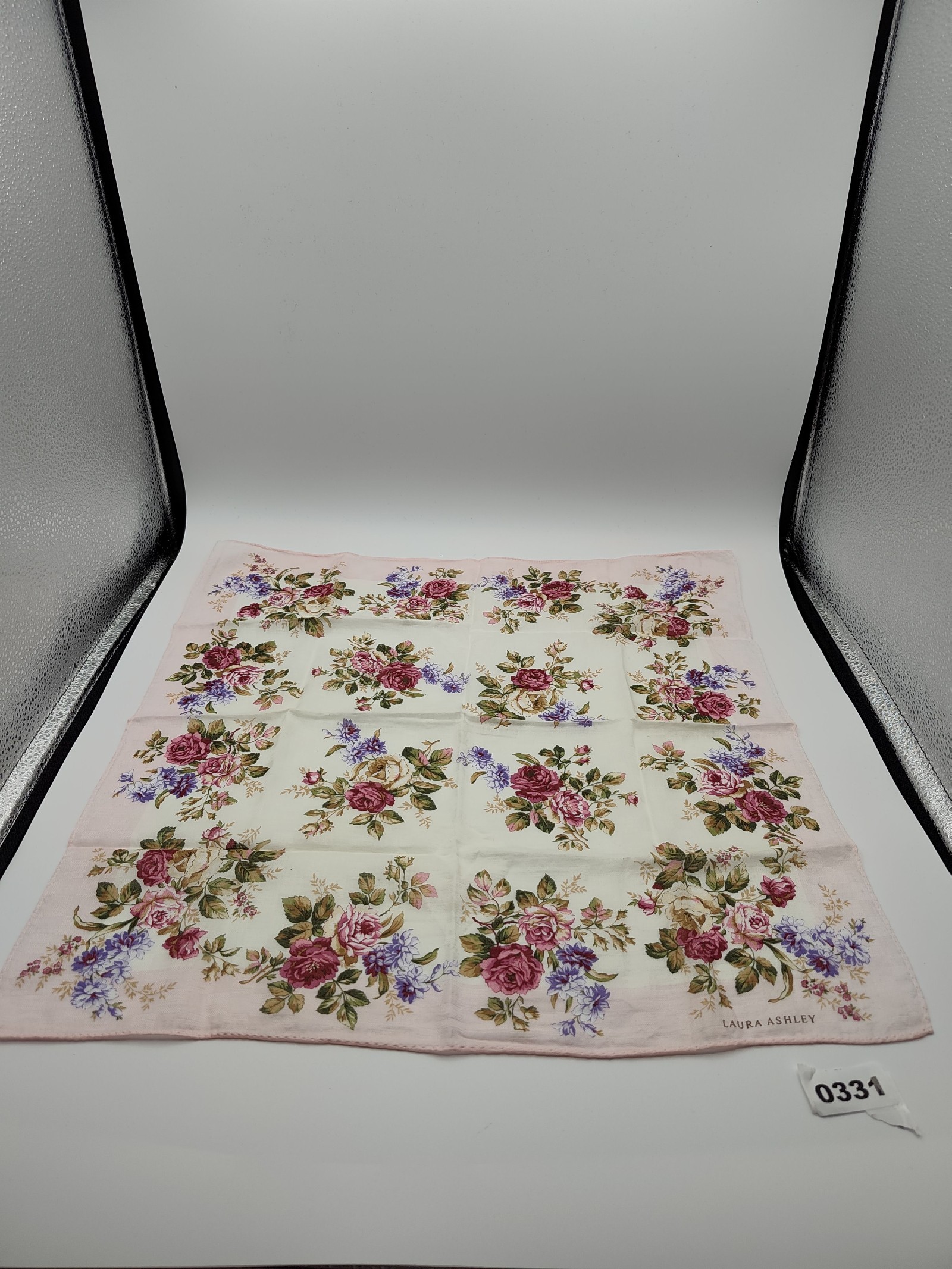 Laura Ashley Women's White & Pink Floral Cotton Handkerchief Other
