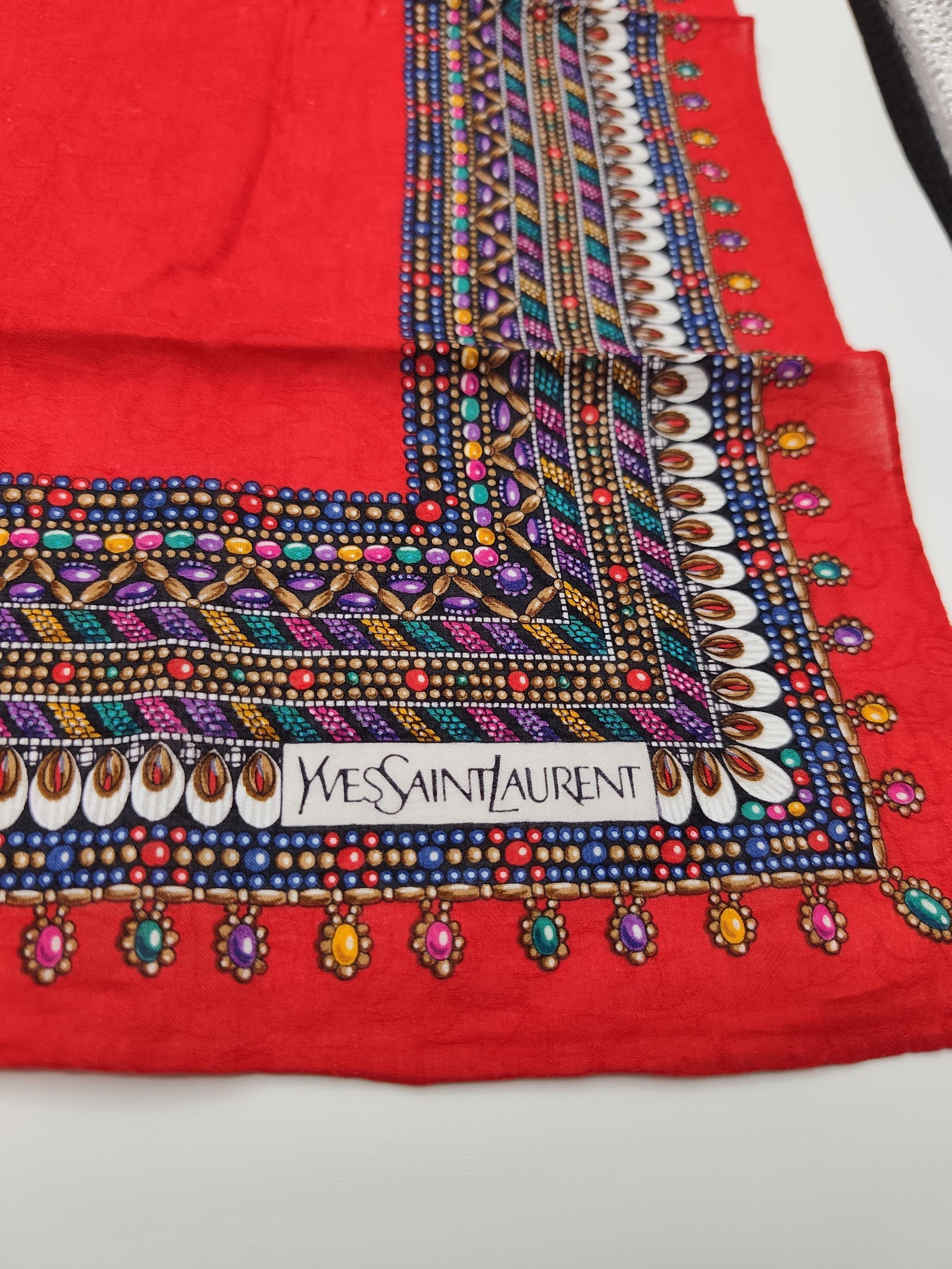 Yves Saint Laurent Women's Red Decorative Scarf with Multicolor Pattern Other image 2