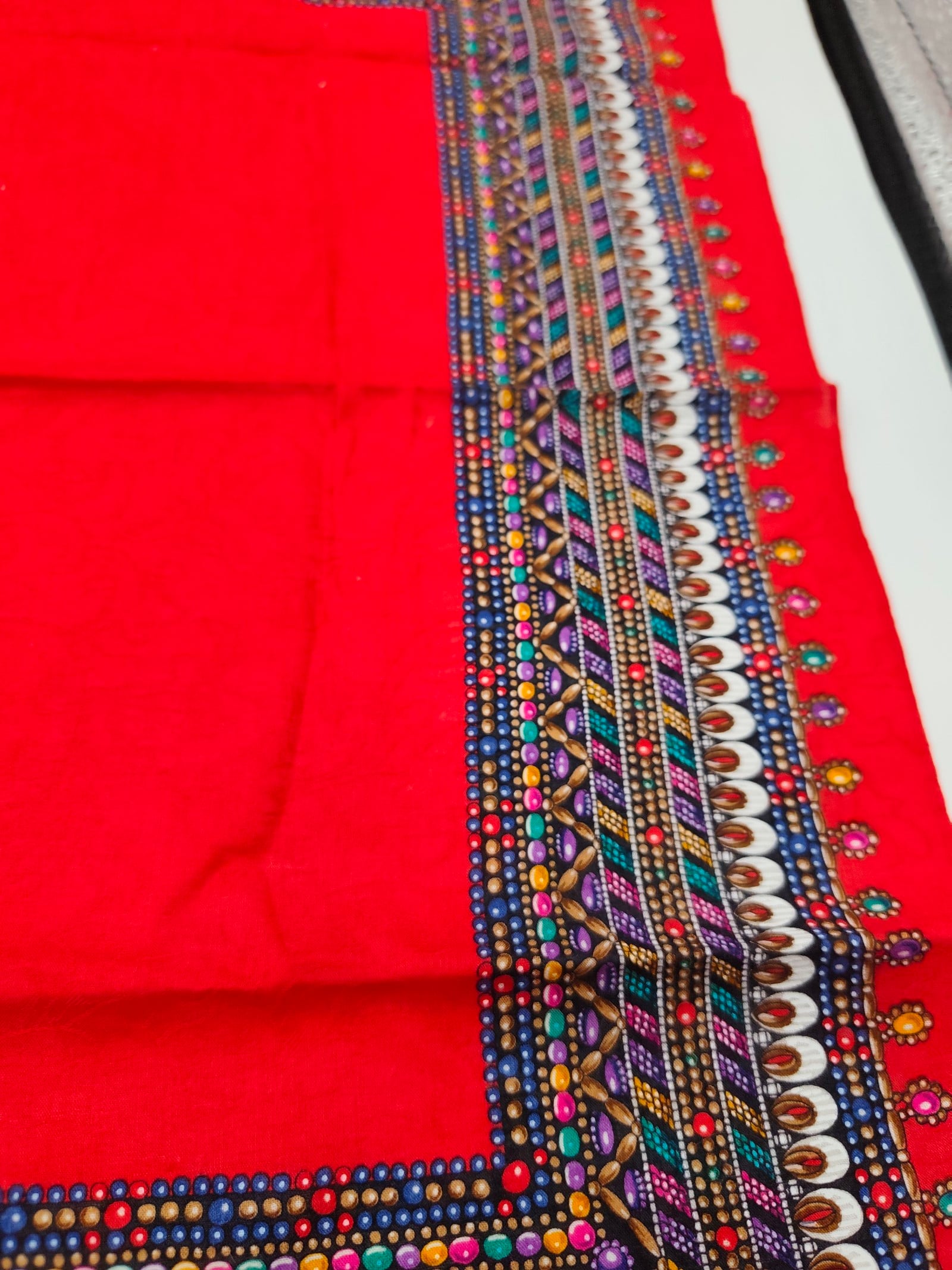 Yves Saint Laurent Women's Red Decorative Scarf with Multicolor Pattern Other image 3