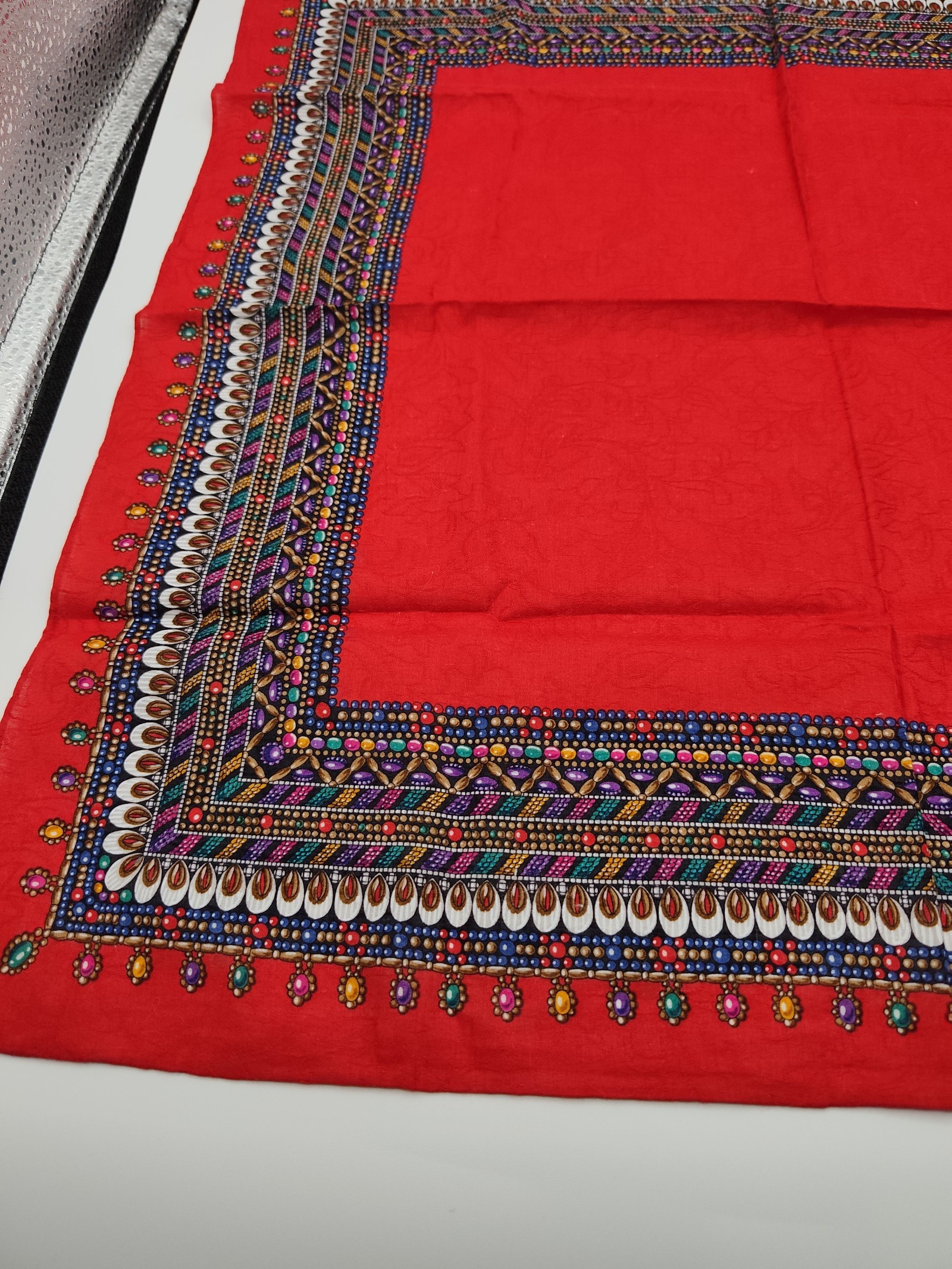 Yves Saint Laurent Women's Red Decorative Scarf with Multicolor Pattern Other image 8