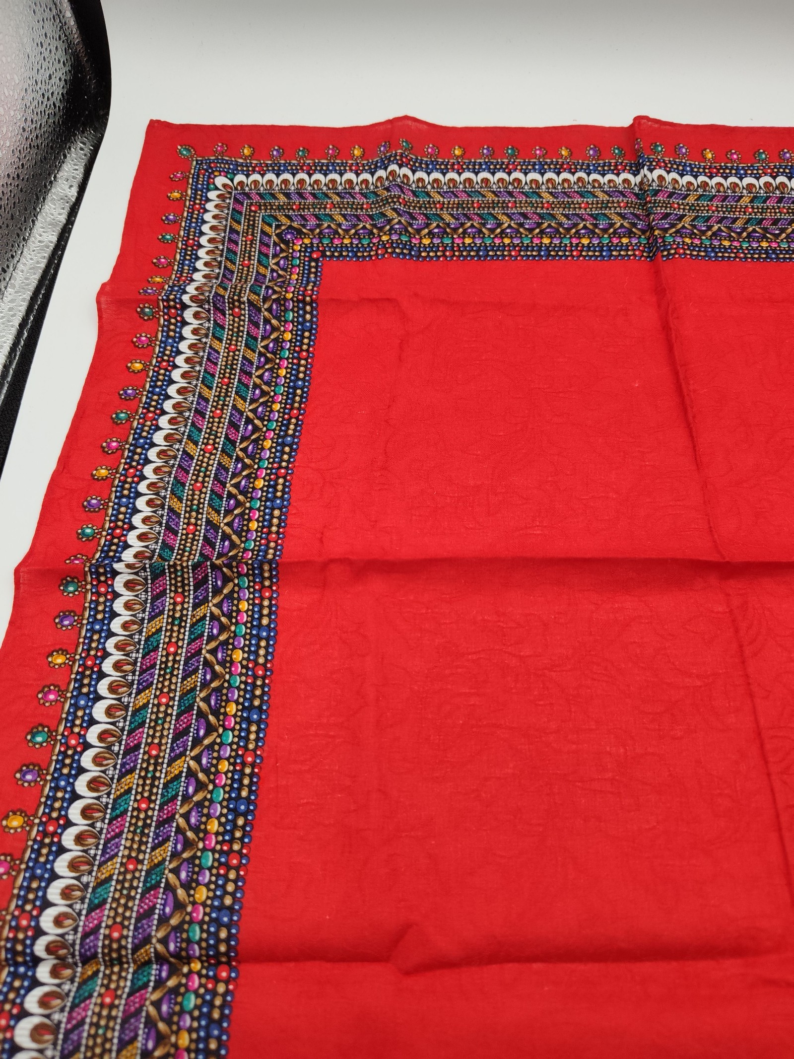 Yves Saint Laurent Women's Red Decorative Scarf with Multicolor Pattern Other image 9