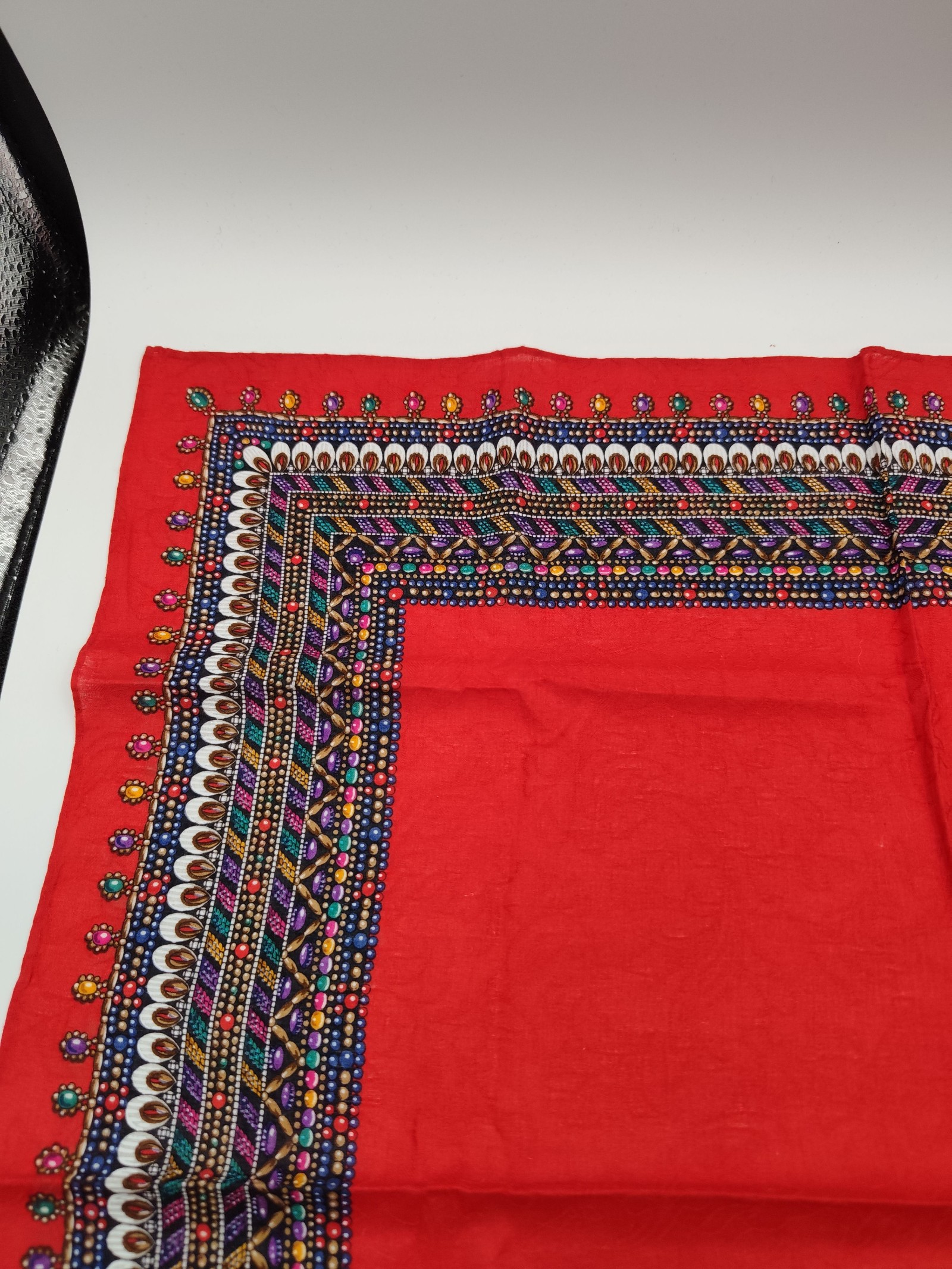 Yves Saint Laurent Women's Red Decorative Scarf with Multicolor Pattern Other image 10