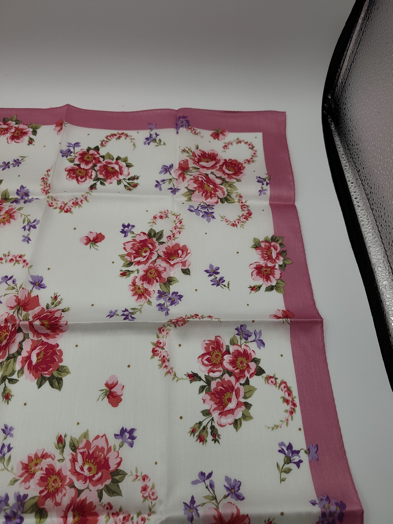Brooks Brothers Women White & Pink Floral Cotton Scarf image 4