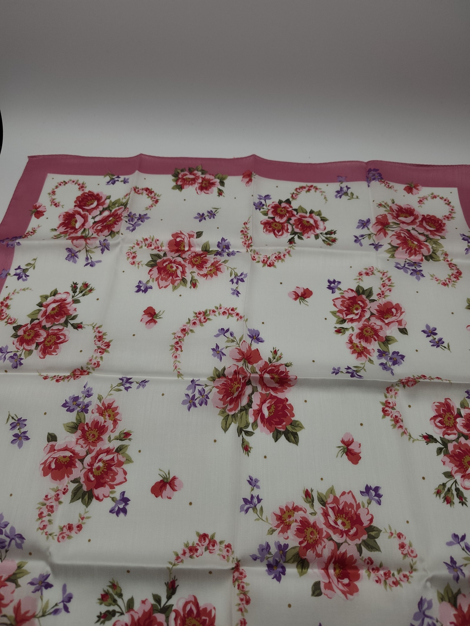 Brooks Brothers Women White & Pink Floral Cotton Scarf image 5