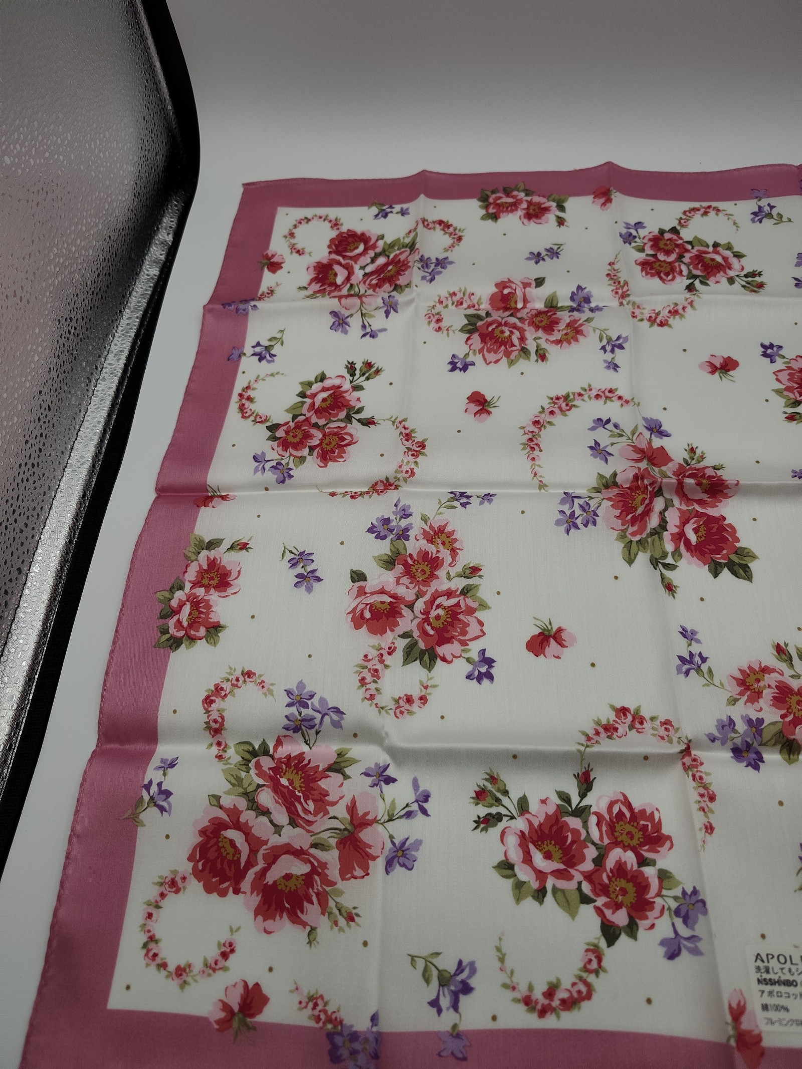 Brooks Brothers Women White & Pink Floral Cotton Scarf image 6