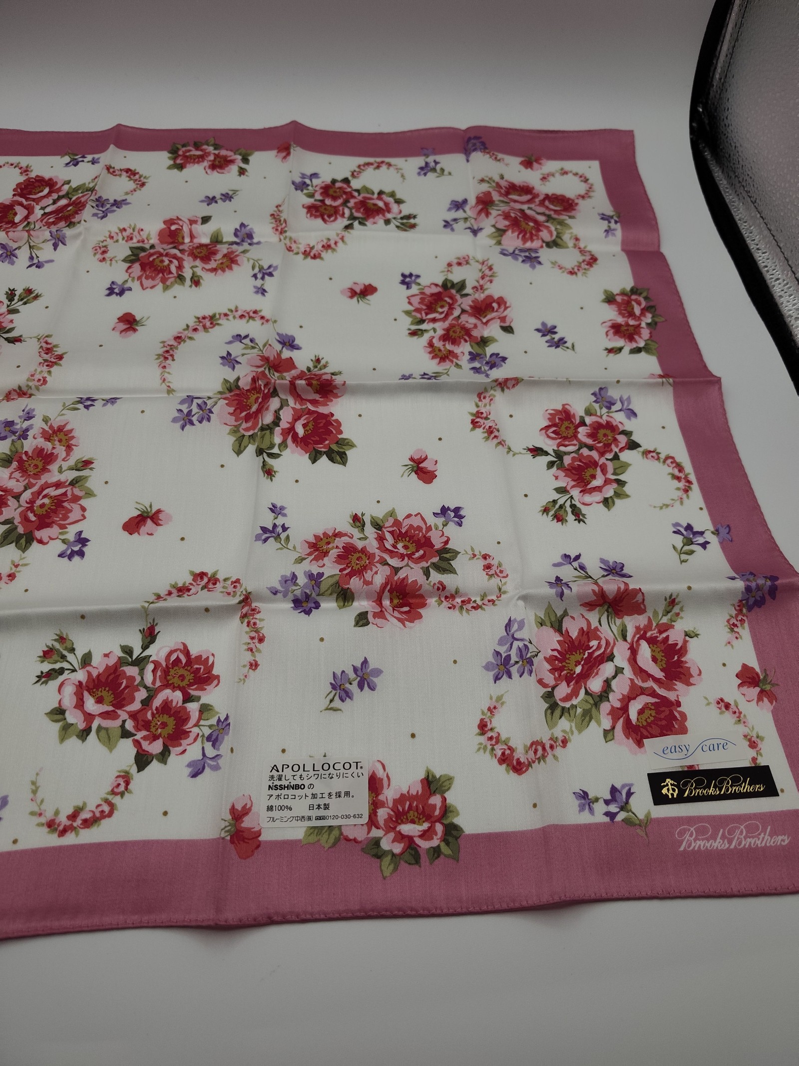 Brooks Brothers Women White & Pink Floral Cotton Scarf image 8