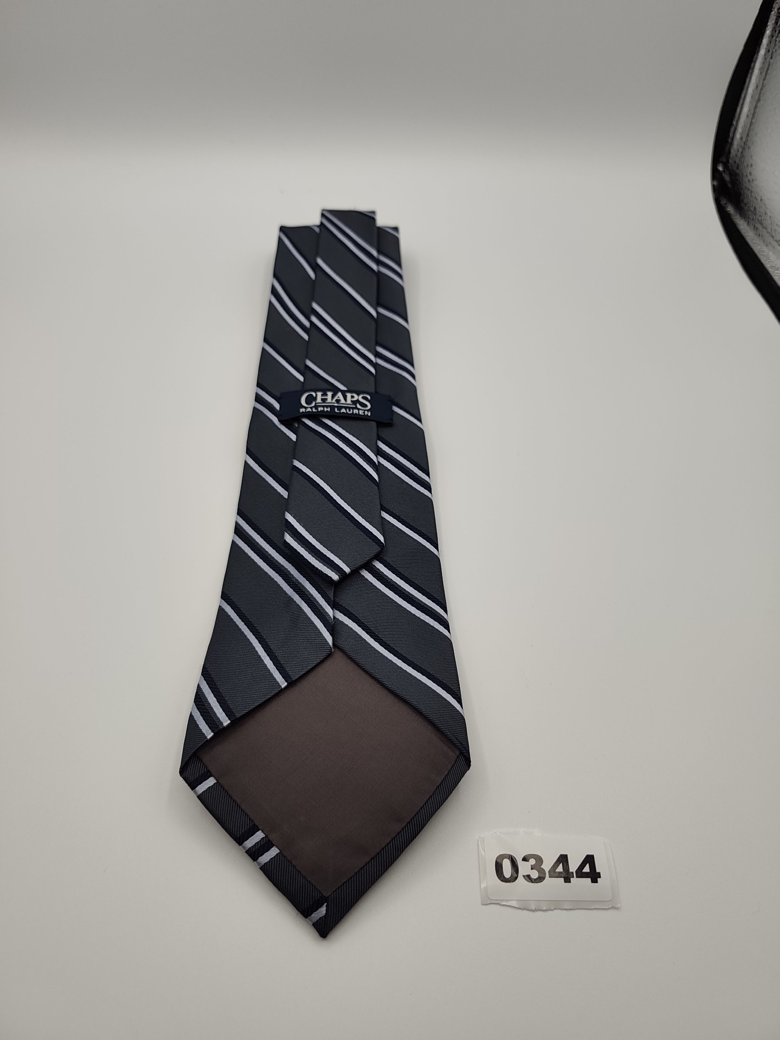 Chaps Ralph Lauren Navy Blue & White Striped Silk Tie Men