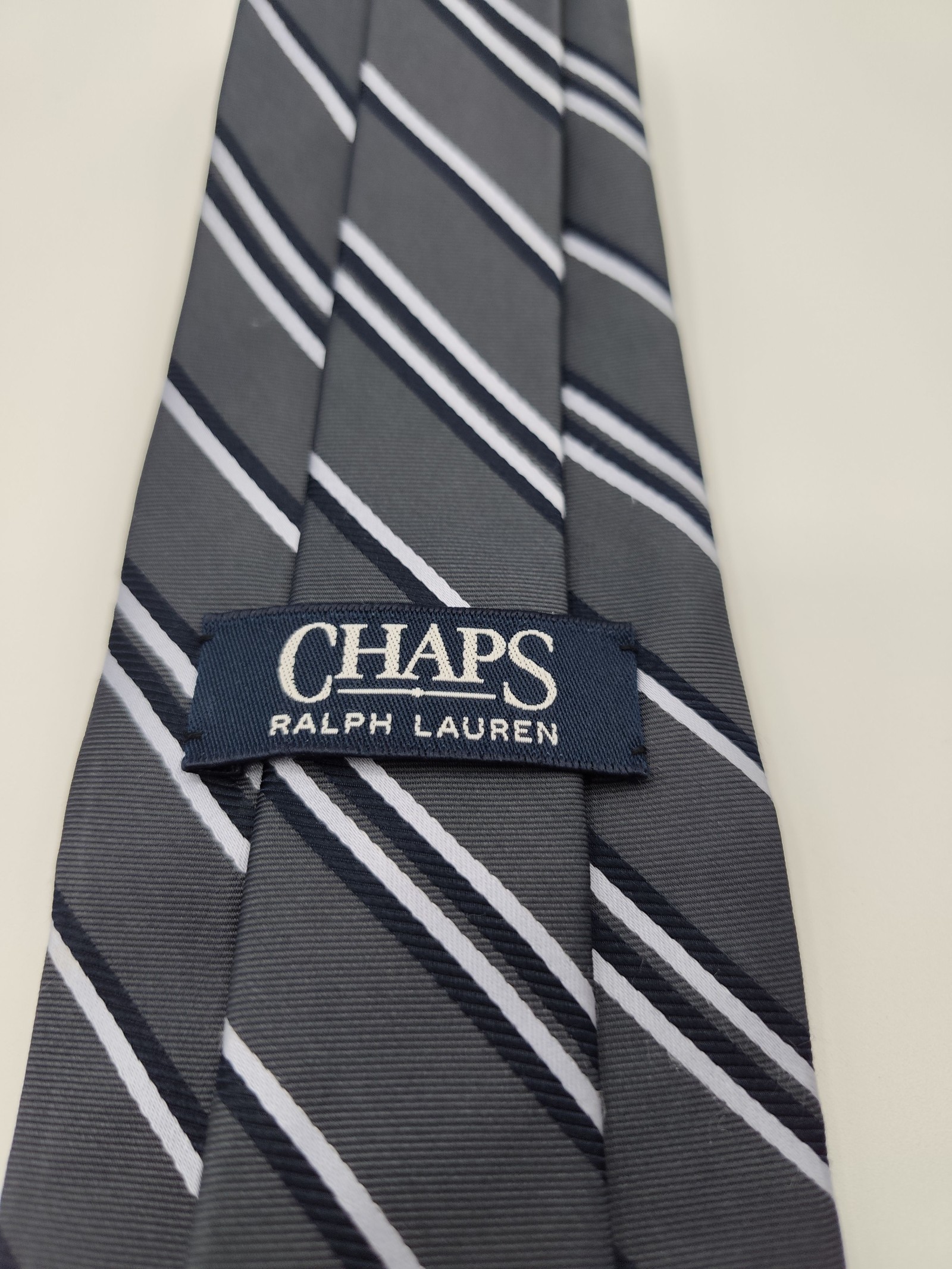 Chaps Ralph Lauren Navy Blue & White Striped Silk Tie Men image 3