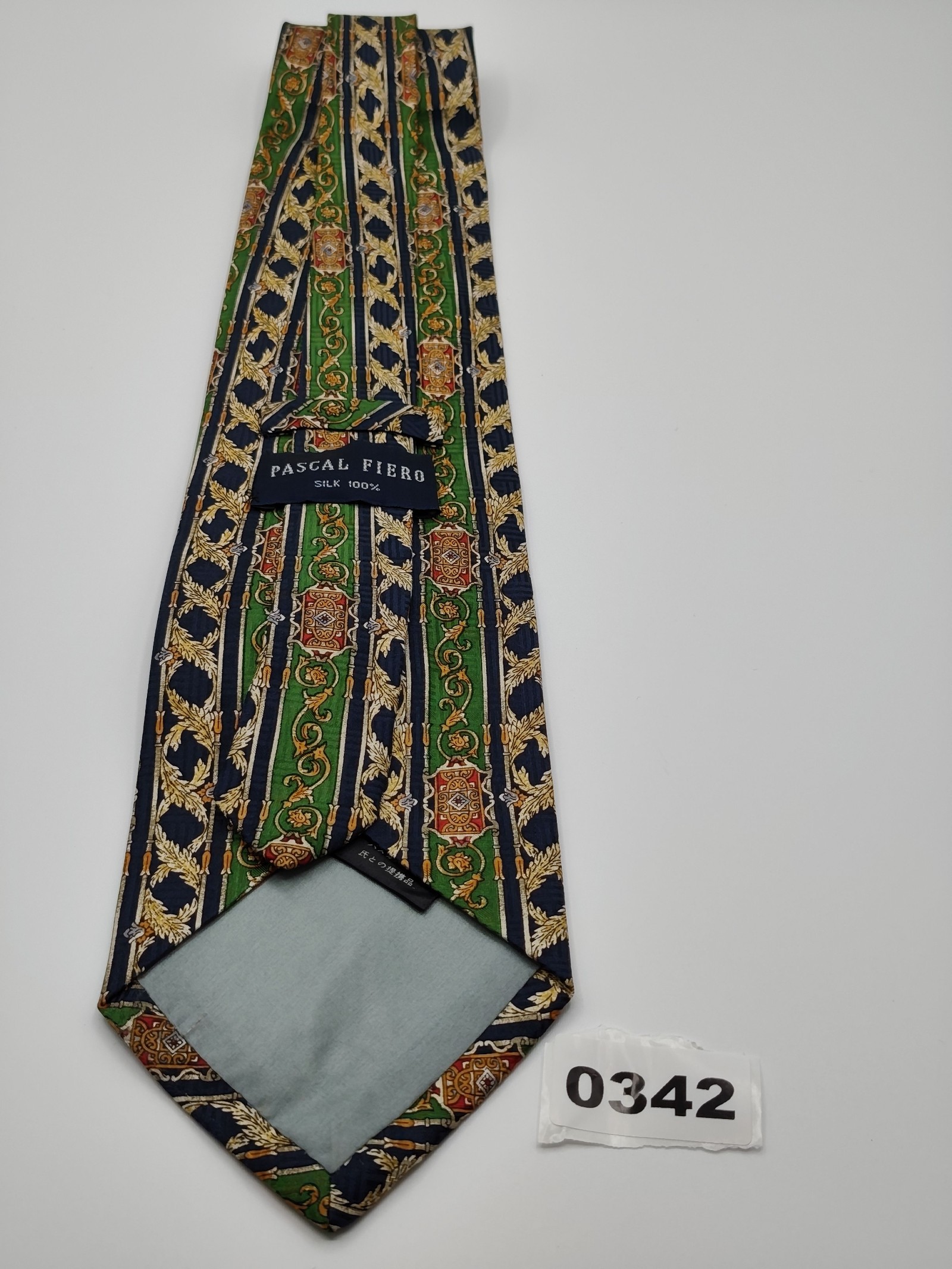 Pascal Fiero Green, Navy & Orange Silk Men's Patterned Tie