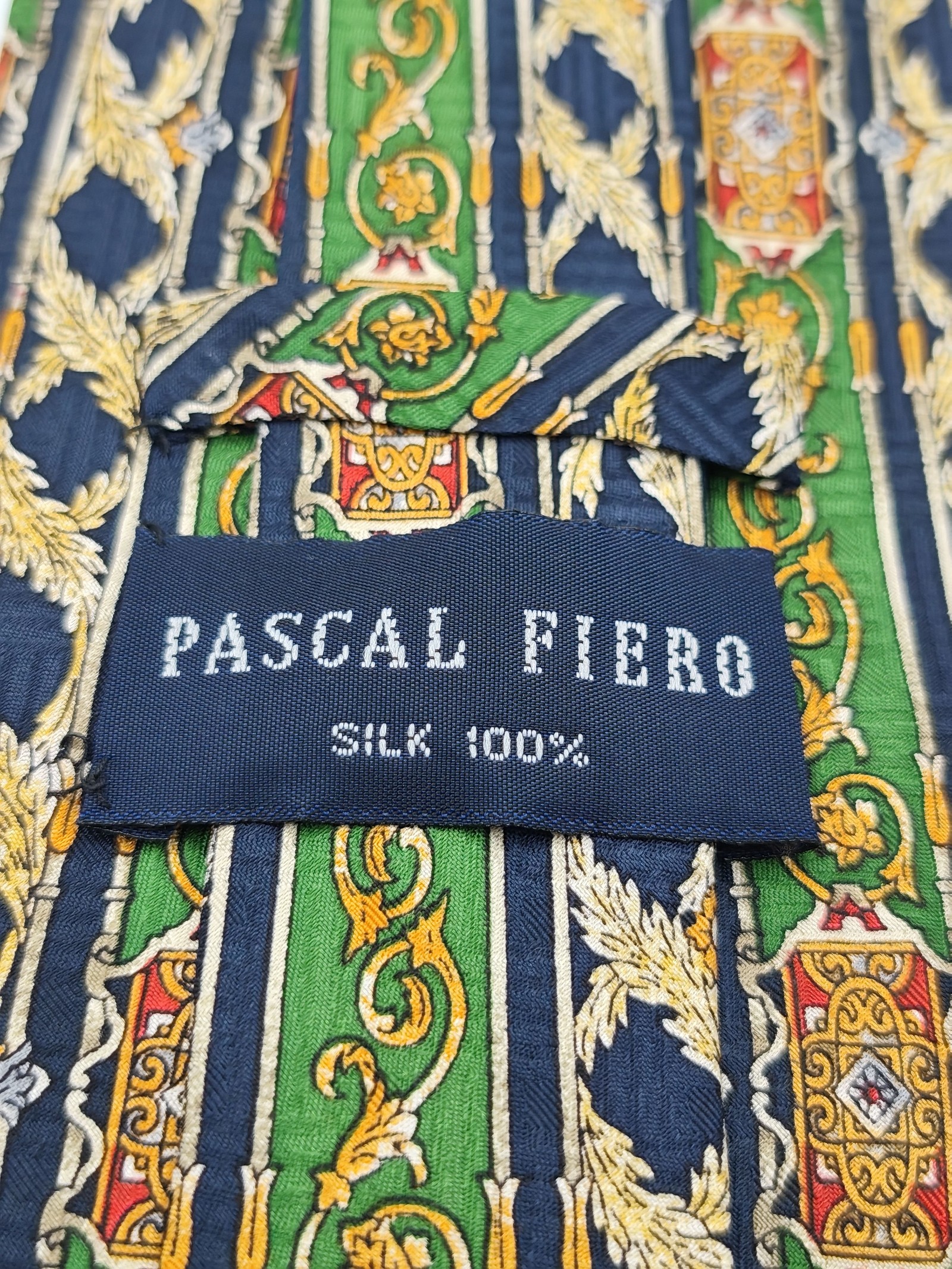 Pascal Fiero Green, Navy & Orange Silk Men's Patterned Tie image 2