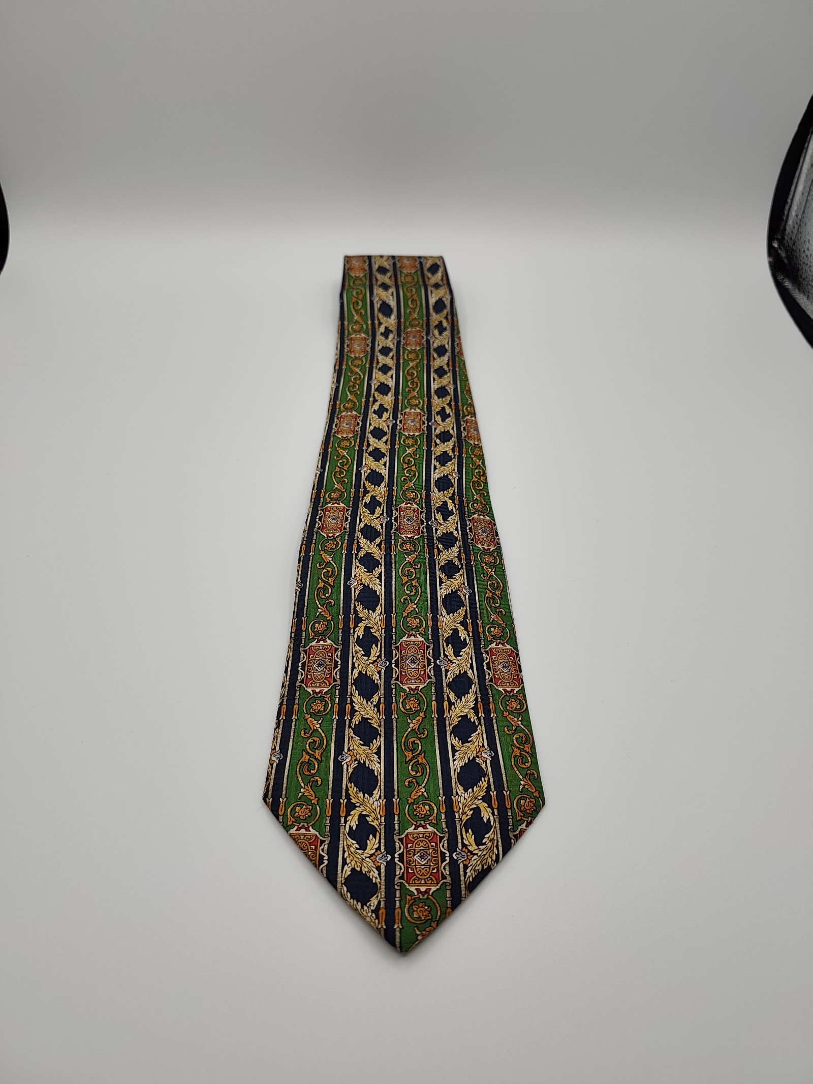 Pascal Fiero Green, Navy & Orange Silk Men's Patterned Tie image 5