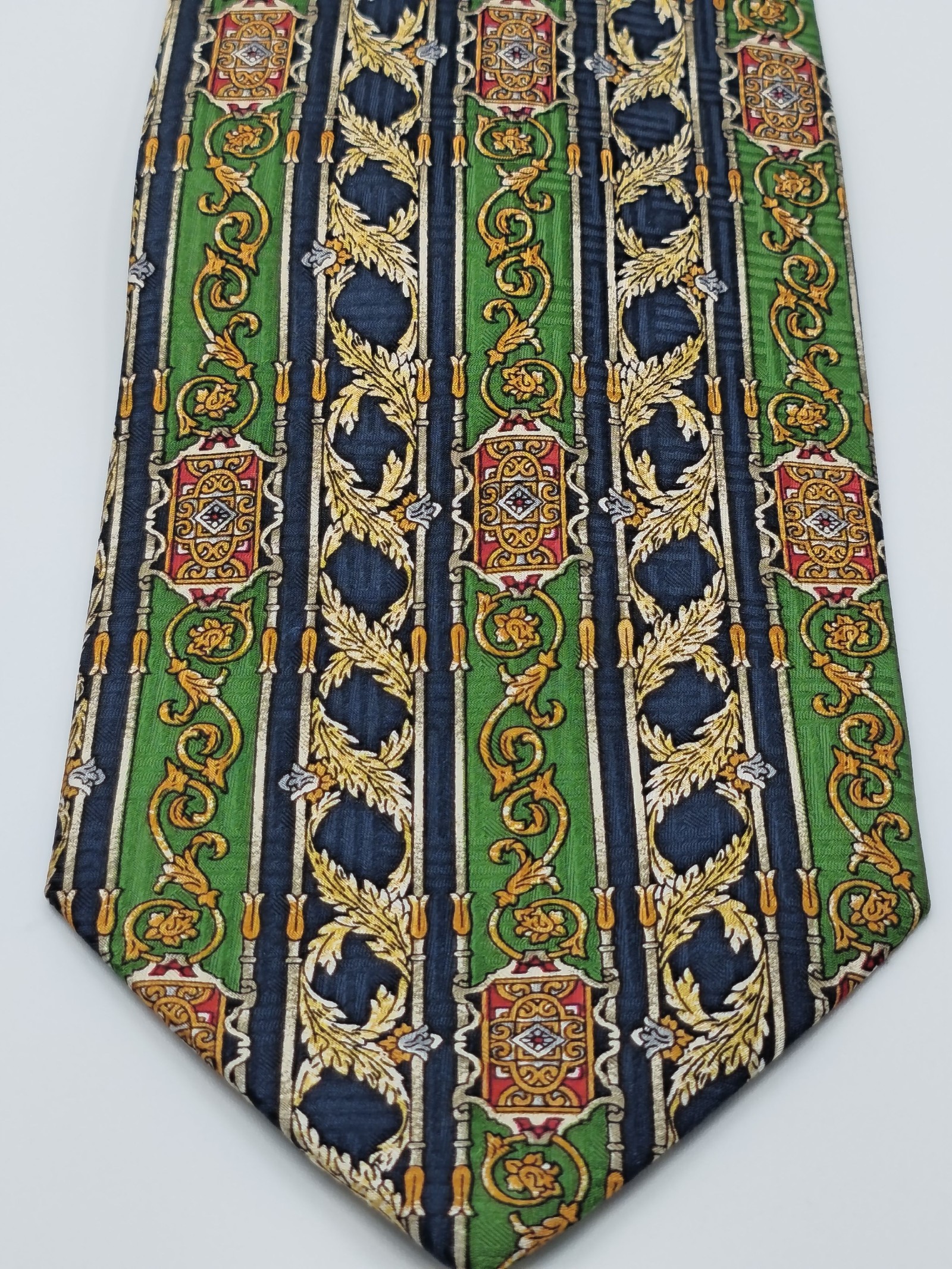 Pascal Fiero Green, Navy & Orange Silk Men's Patterned Tie image 6