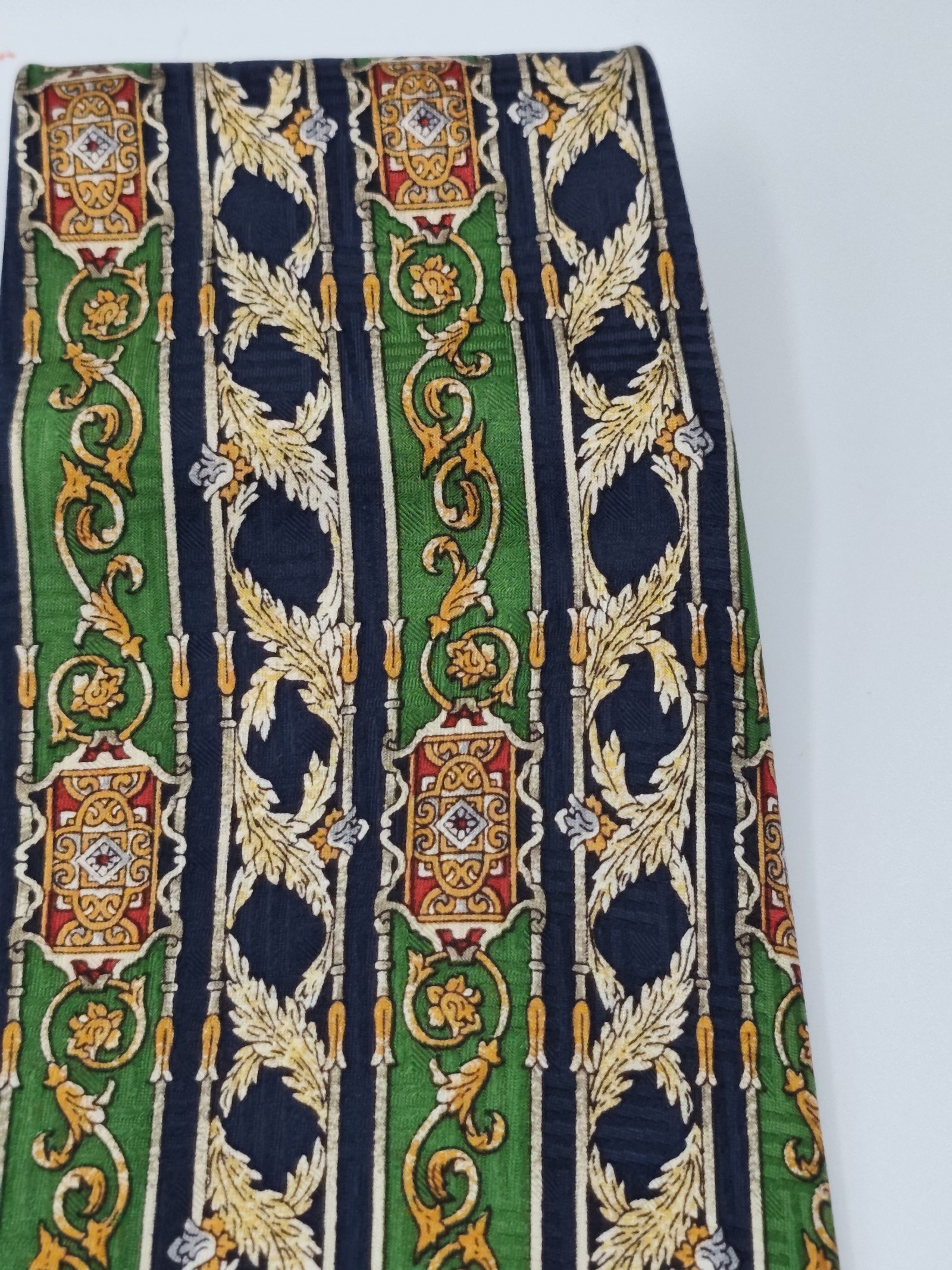 Pascal Fiero Green, Navy & Orange Silk Men's Patterned Tie image 8